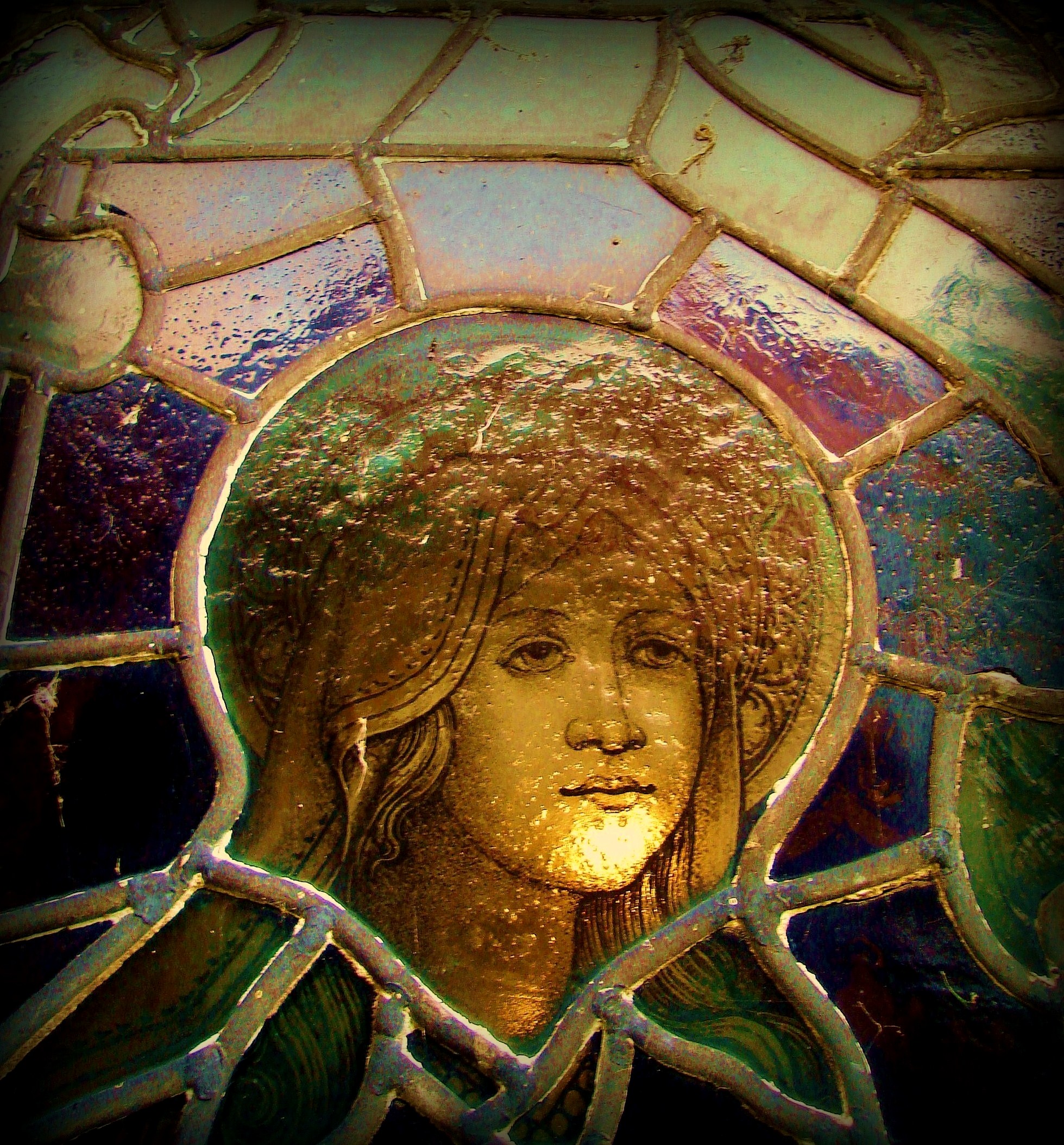 Girl in the stained glass window photo