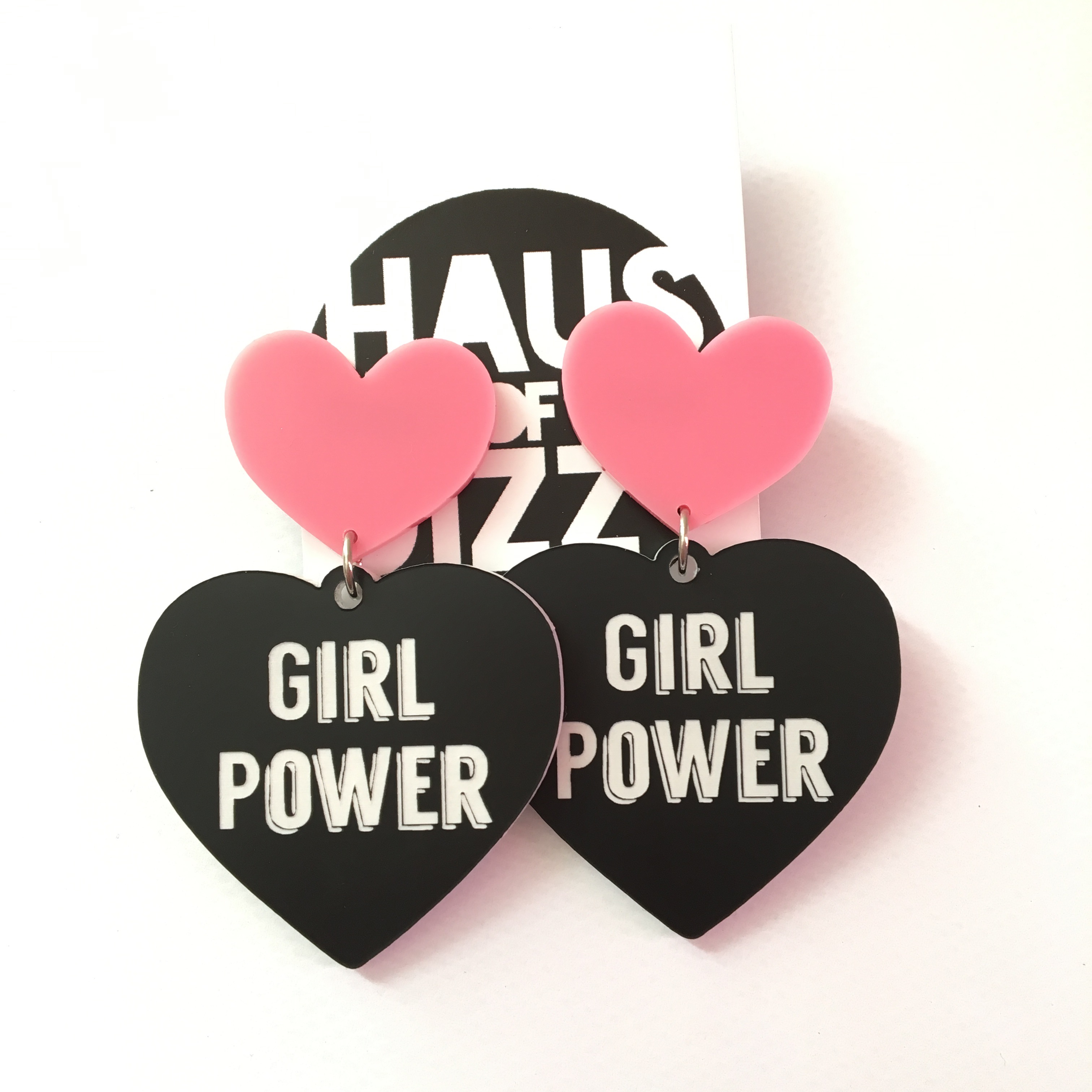 Pink Girl Power Earrings | Haus of Dizzy | Hand made bling