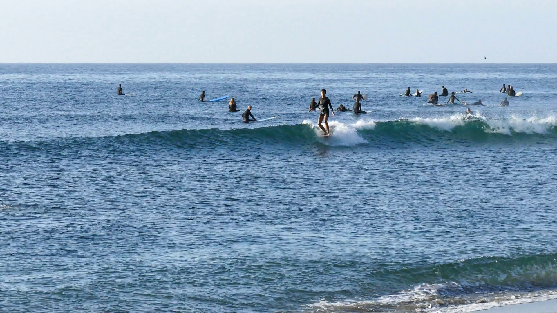 Girl Surfing Malibu On A Long Surf Board Stock Video Footage ...