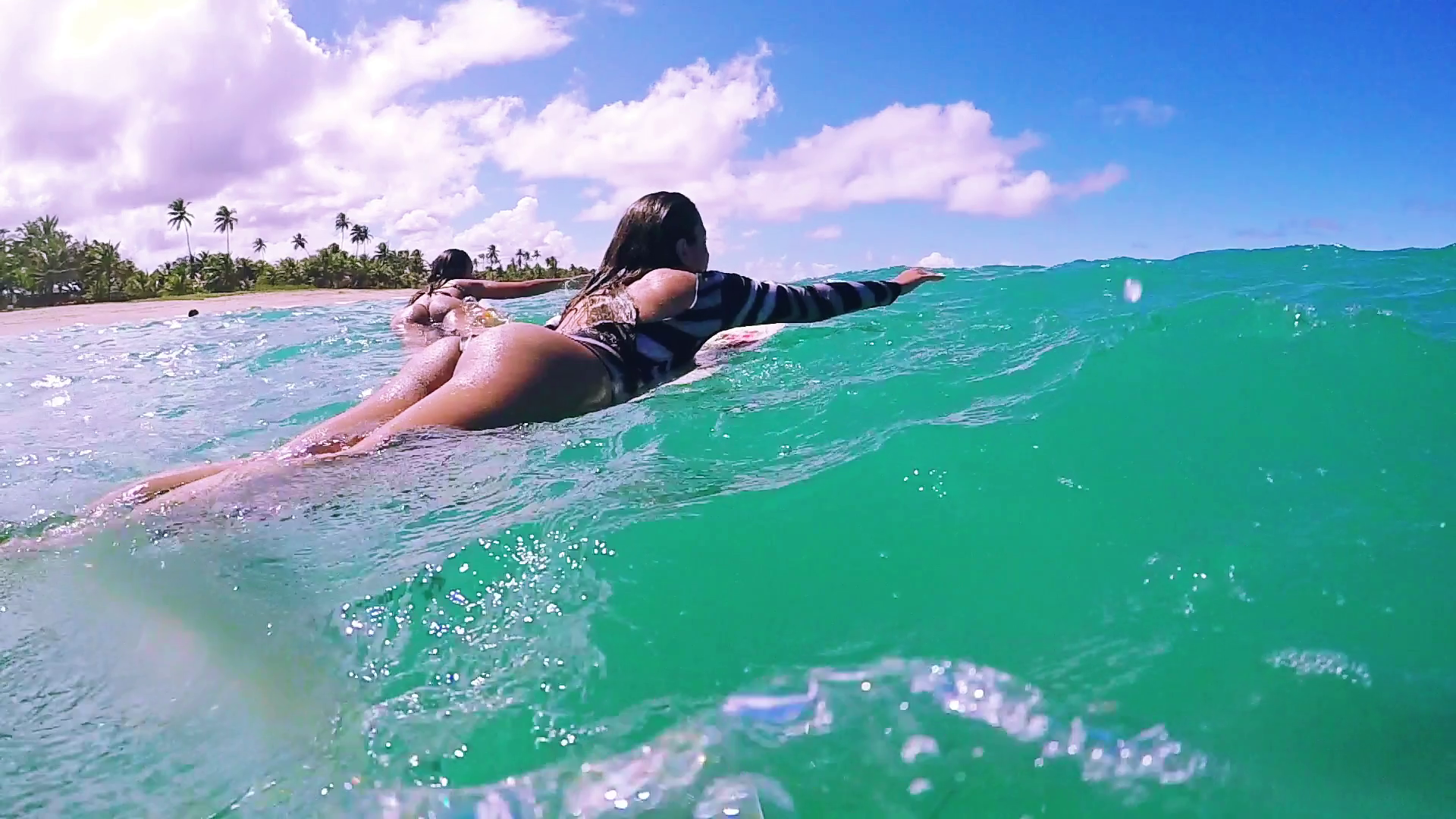 Beauty Attractive Girls Surfing Duck Diving Wave In Slow Motion ...