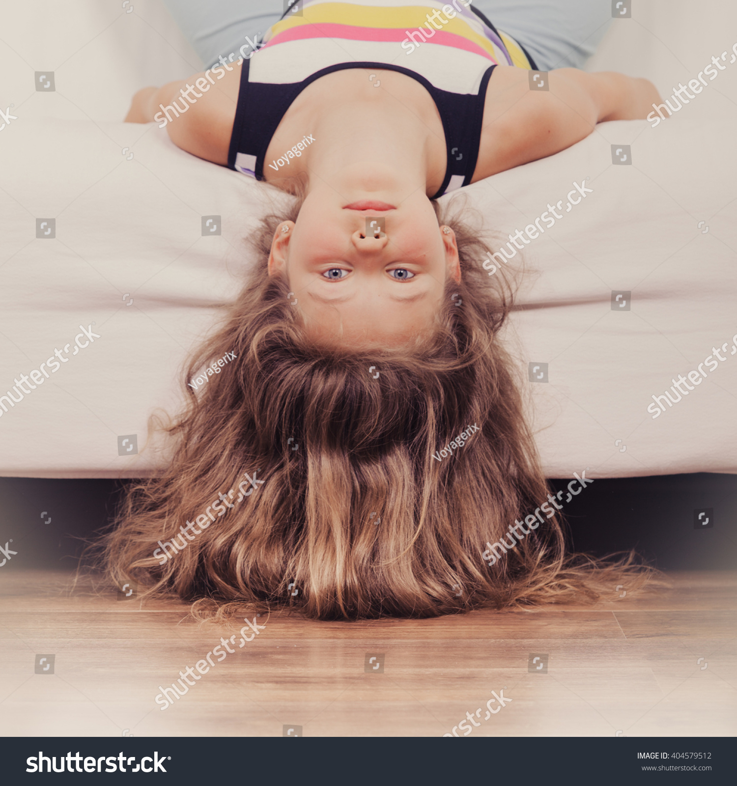 Little Girl Long Hair Lying Upside Stock Photo (Edit Now)- Shutterstock