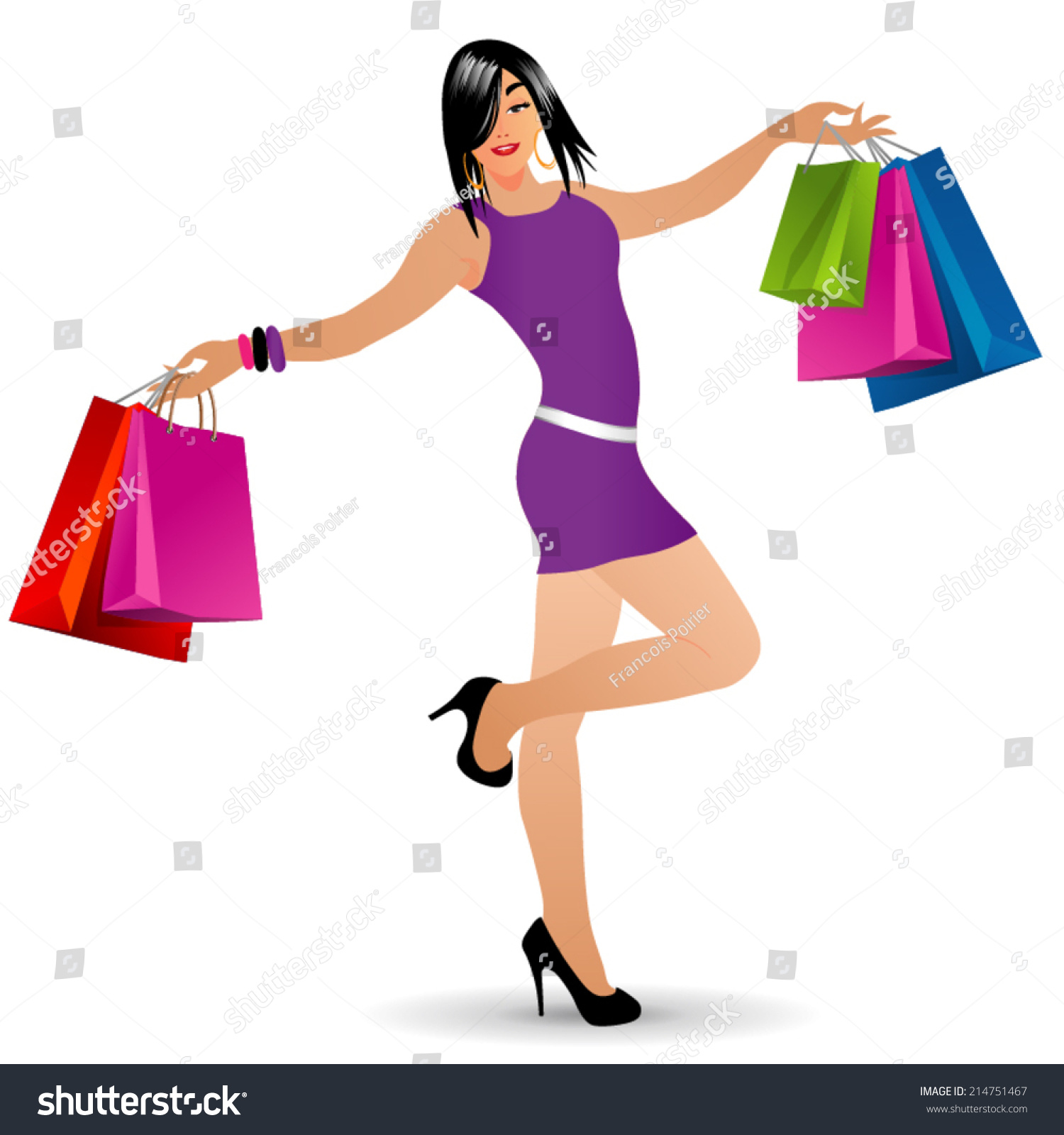 Vector Illustration Shopping Girl Bags On Stock Vector 214751467 ...