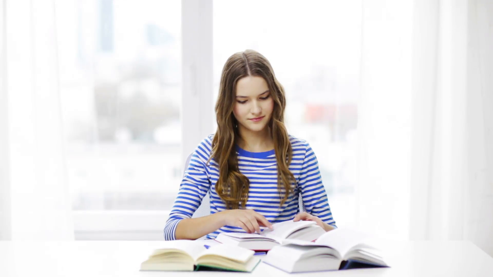 education and home concept - happy smiling student girl with books ...