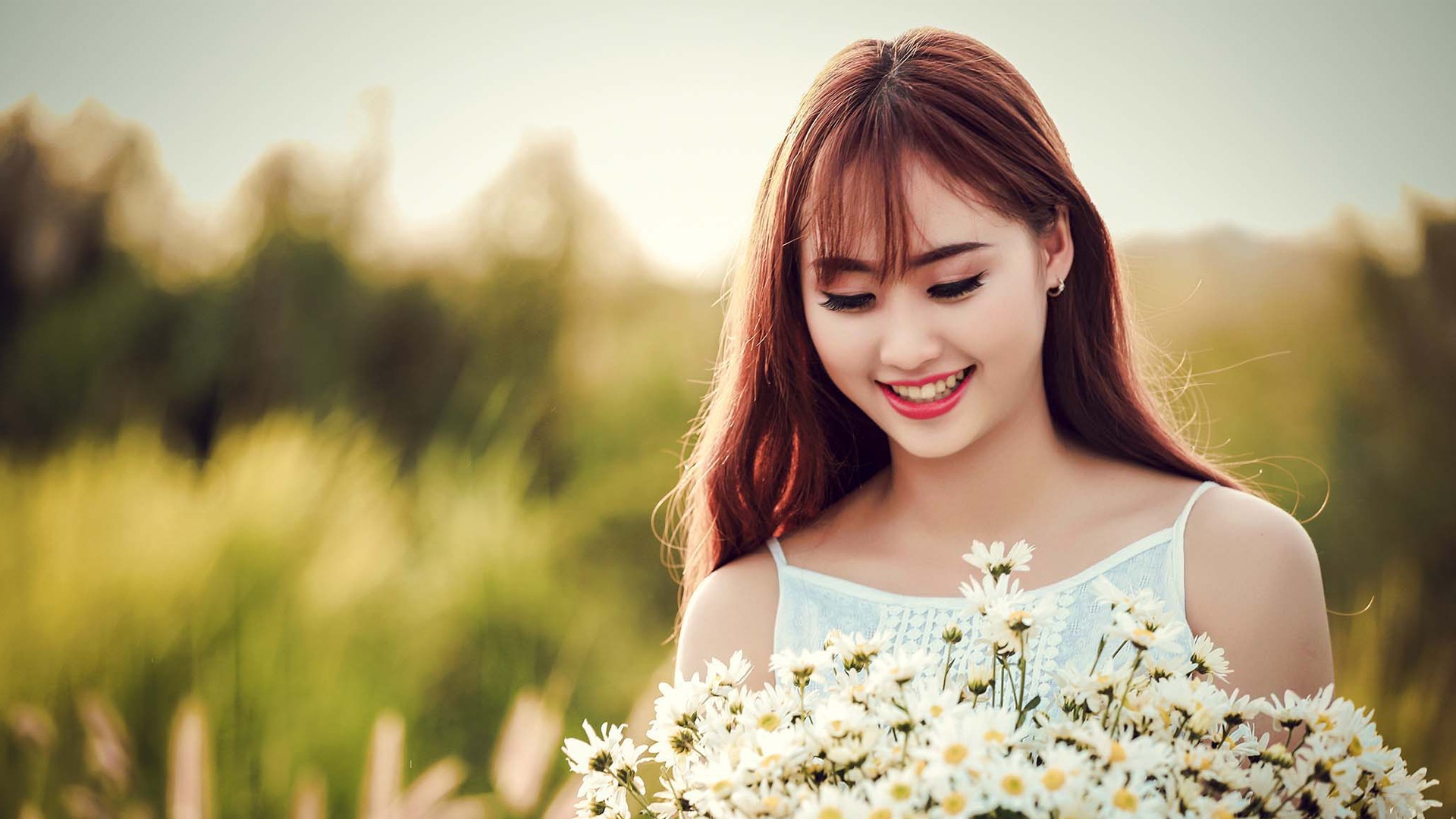 Free Photo of Asian Girl with Flowers