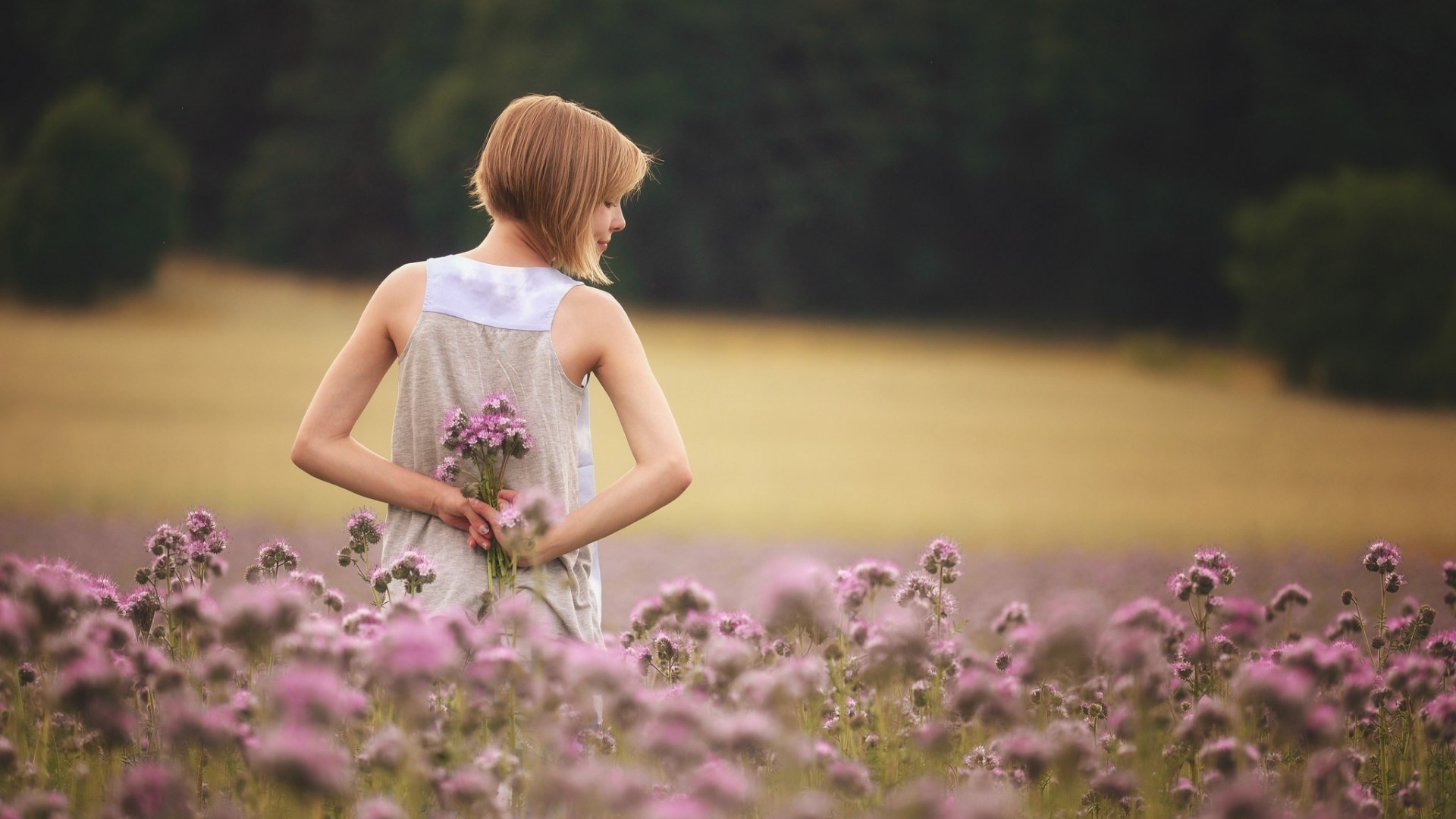 Girl With Flowers Standing In Field, HD Girls, 4k Wallpapers, Images ...