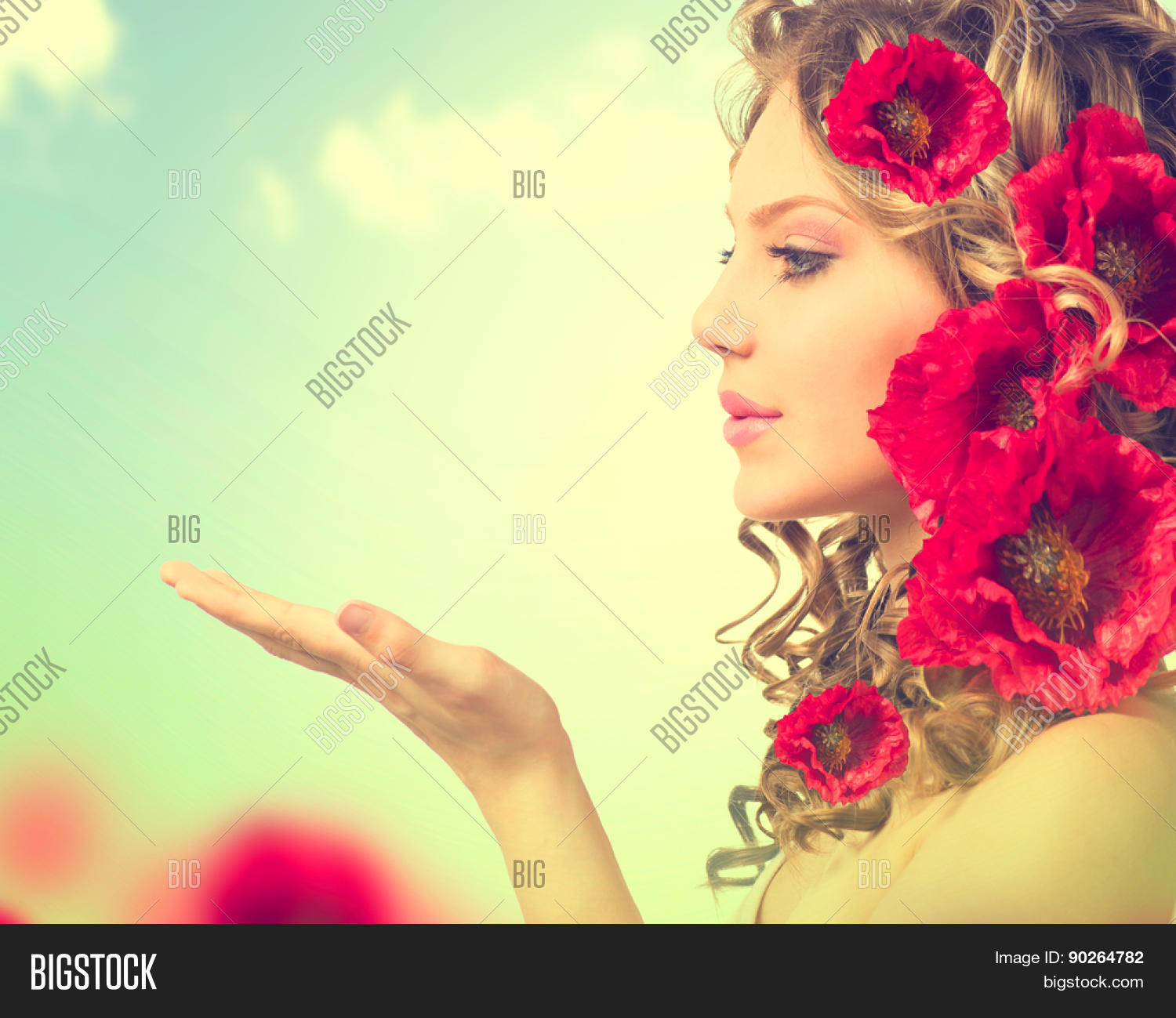 Beauty Girl Red Poppy Flowers Image & Photo | Bigstock