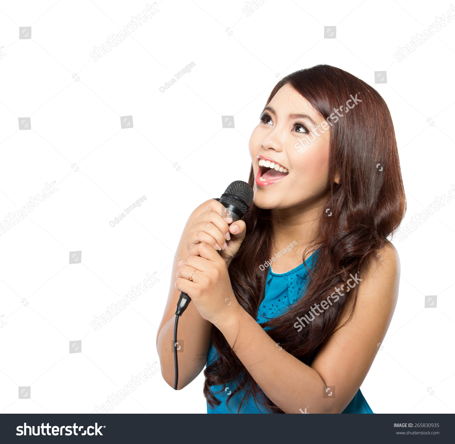 Portrait Young Woman Sing Holding Mic Stock Photo (Download Now ...