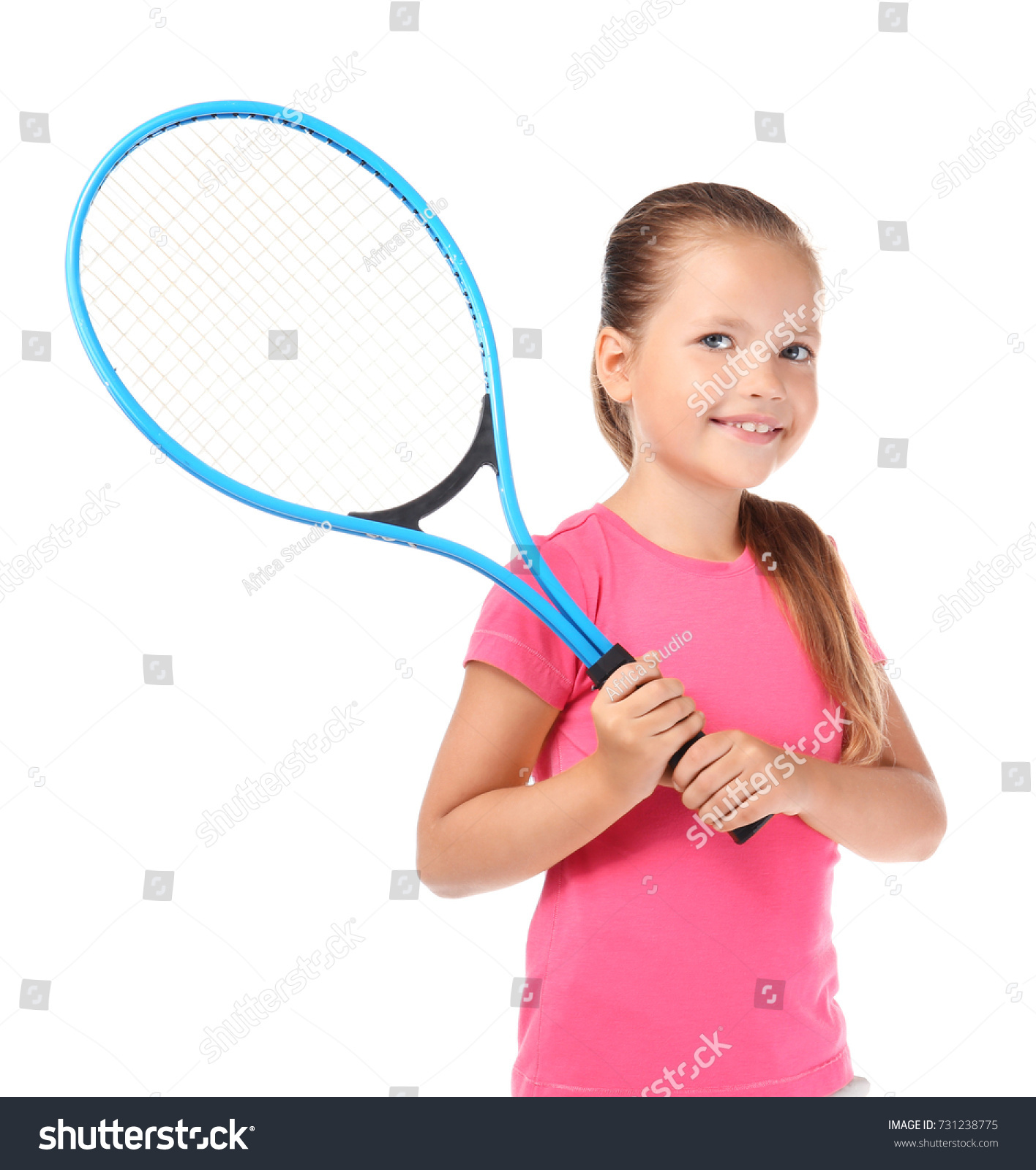 Cute Little Girl Tennis Racket On Stock Photo (Royalty Free ...