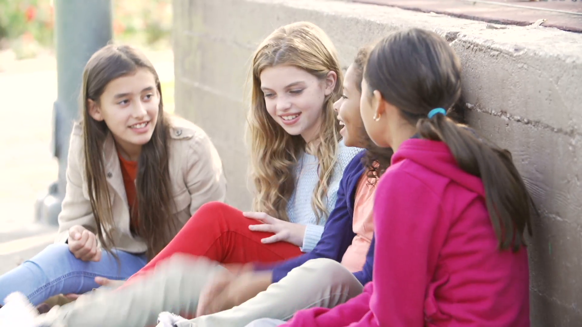 Four Young Girls Hanging Out Together In Park Stock Video Footage ...