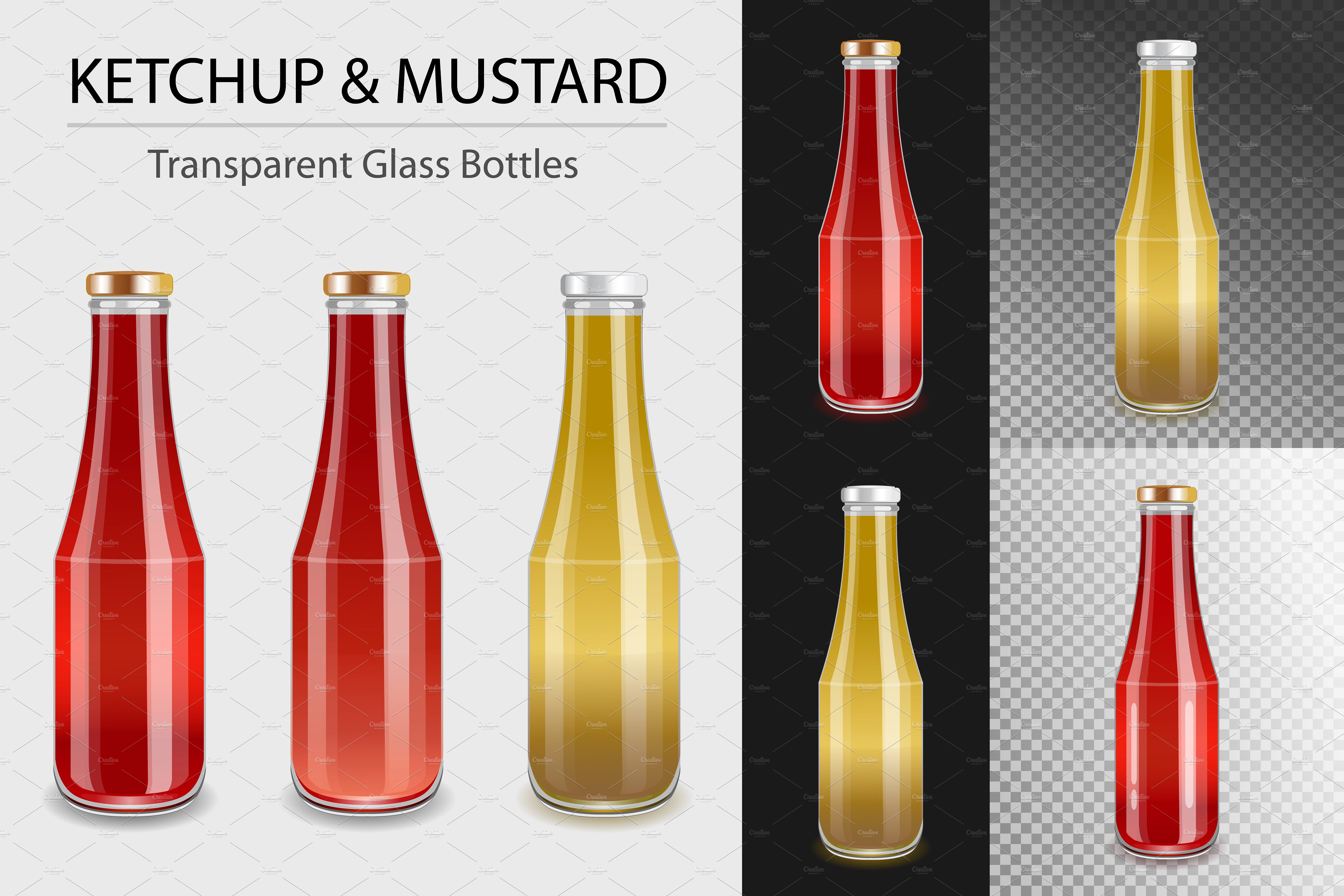 Ketchup and Mustard glass bottles. ~ Illustrations ~ Creative Market