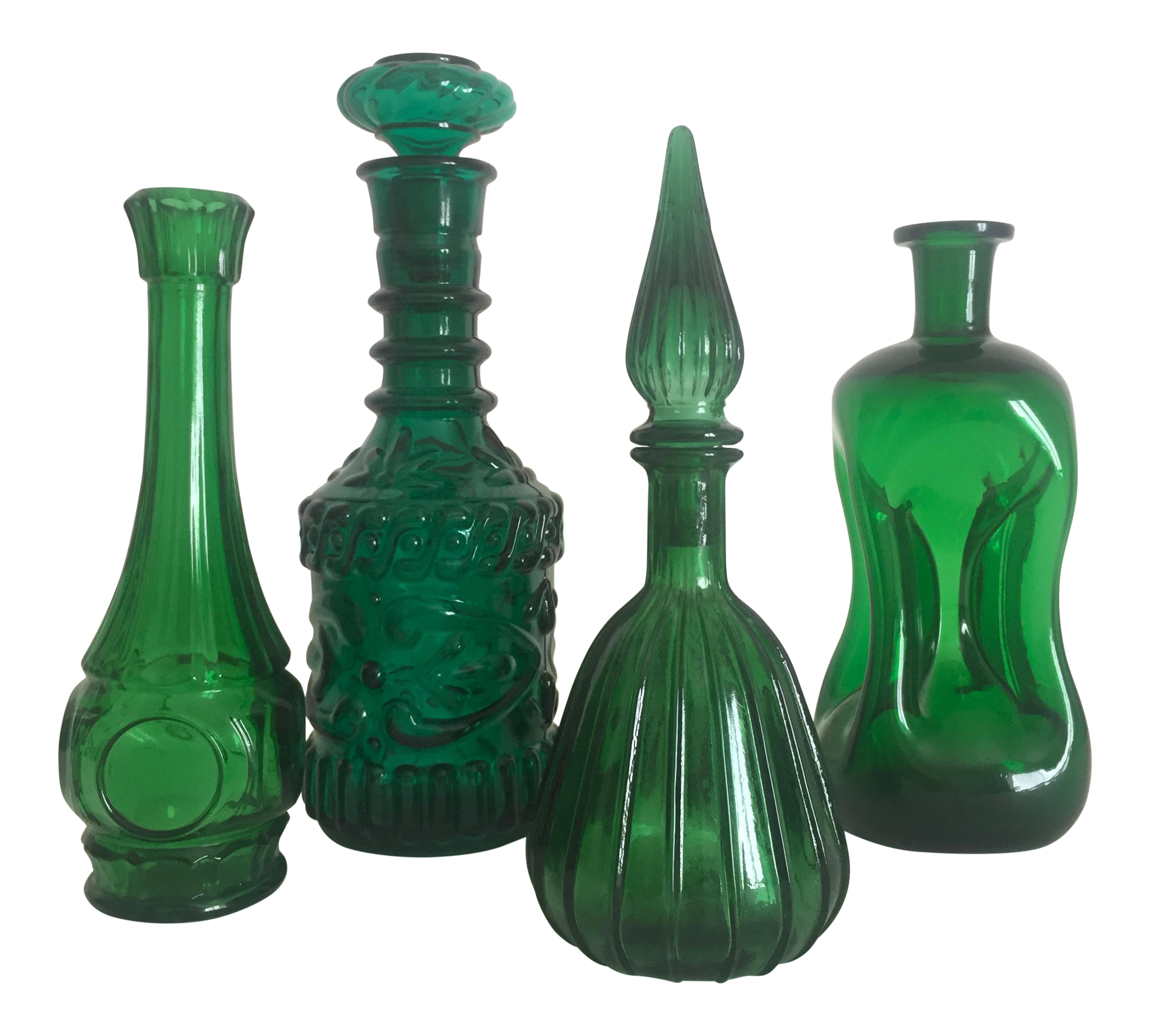 Vintage Mid-Century Modern Collected Green Glass Bottles - Set of 4 ...