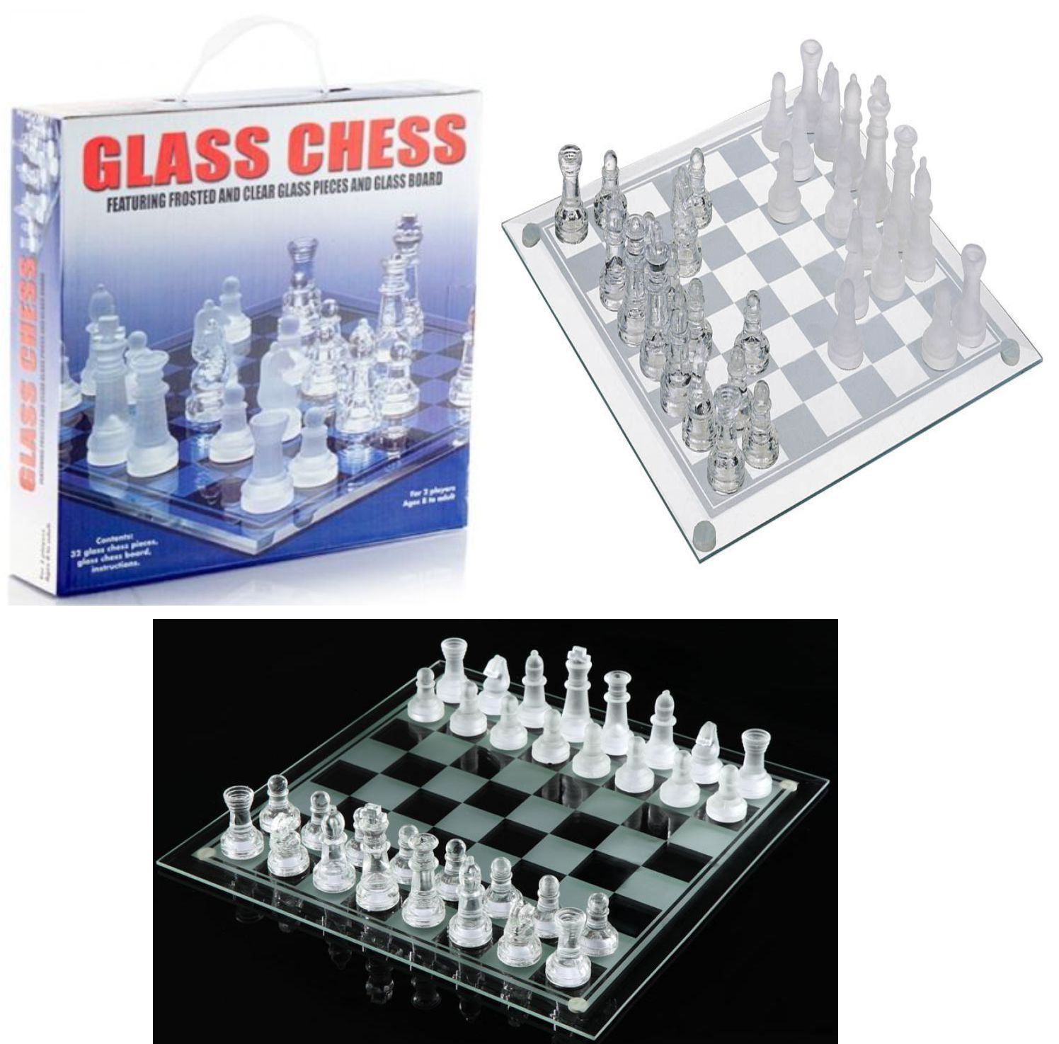 Fun Traditional 32 Pieces Glass Chess Board Game Frosted Transparent ...
