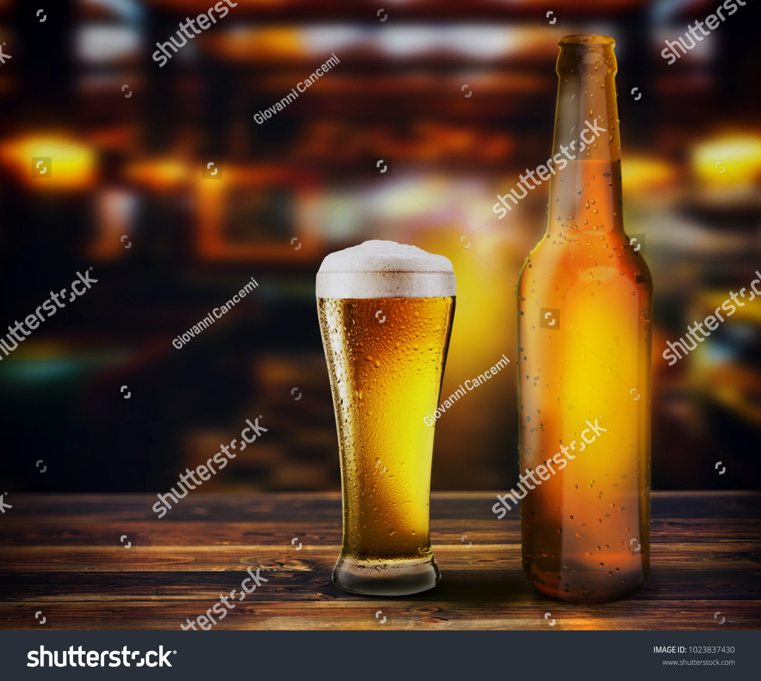 Bottle Glass Fresh Beer On Table Stock Illustration 1023837430 ...