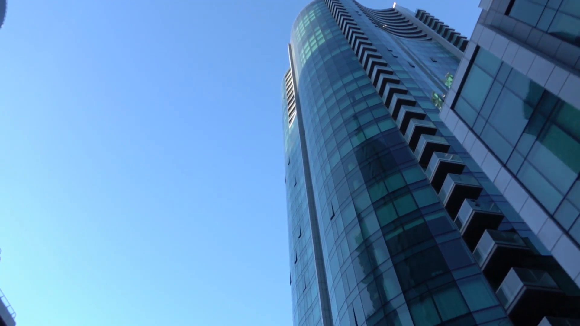 Driving pass big modern office building, glassy skyscraper Stock ...