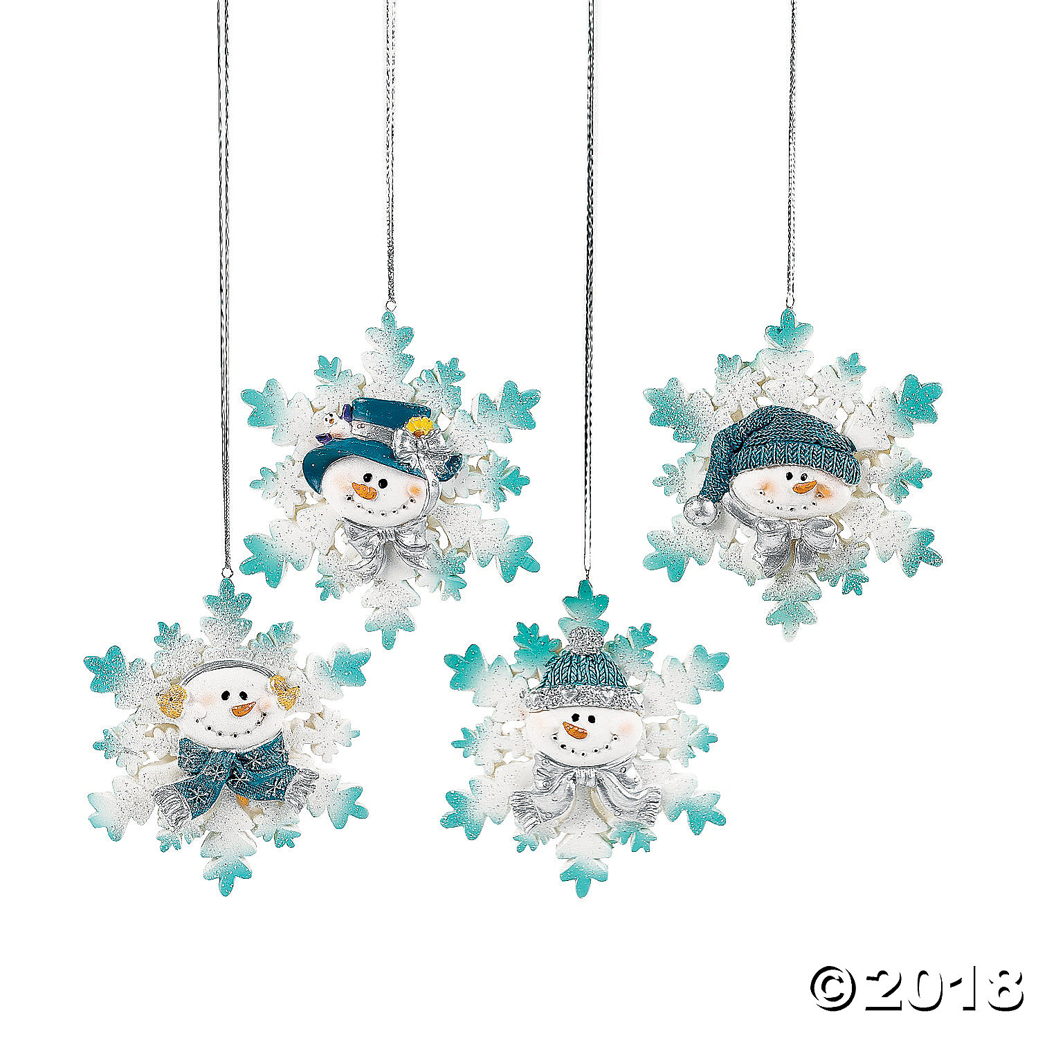 Glitter Snowman Snowflake Christmas Ornaments