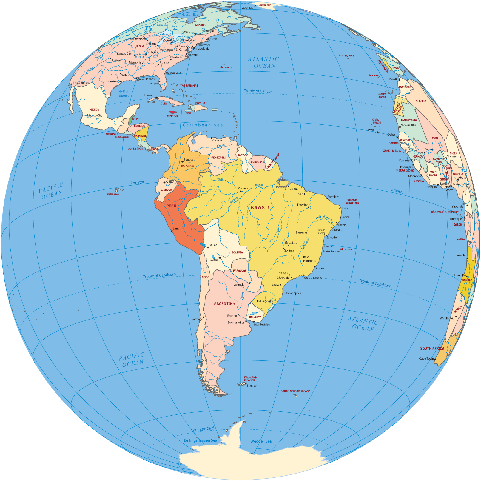 South America Map - Globe