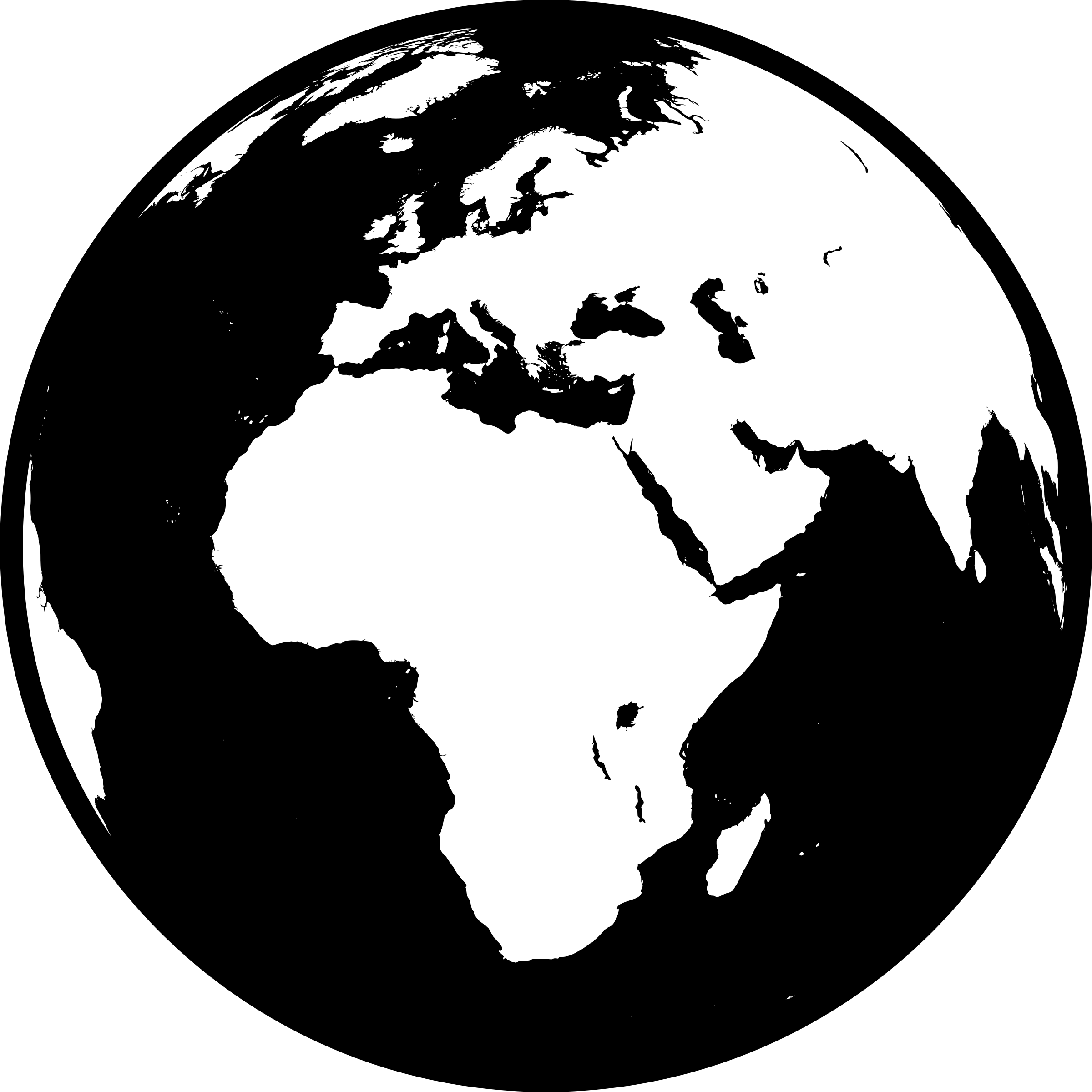 Globe showing Africa, Asia and Europe in black and white (detailed ...