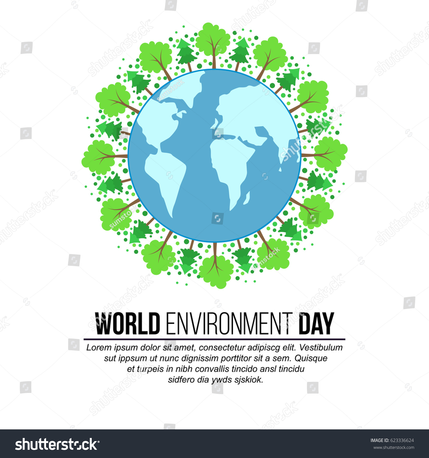 Trees Around Earth Globe World Environment Stock Vector 623336624 ...
