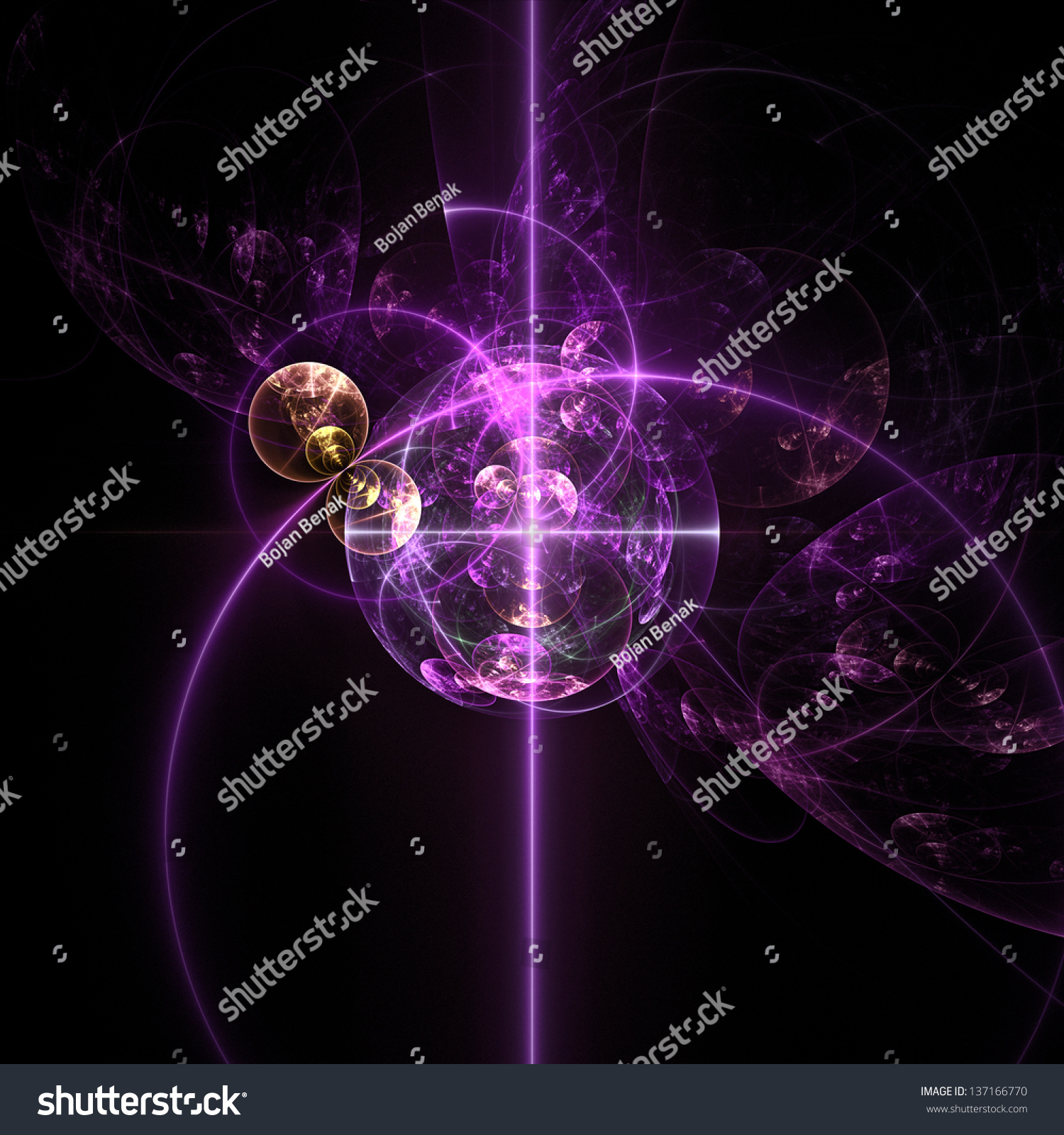 Fractal Flame Background Purple Golden Globes Stock Illustration ...