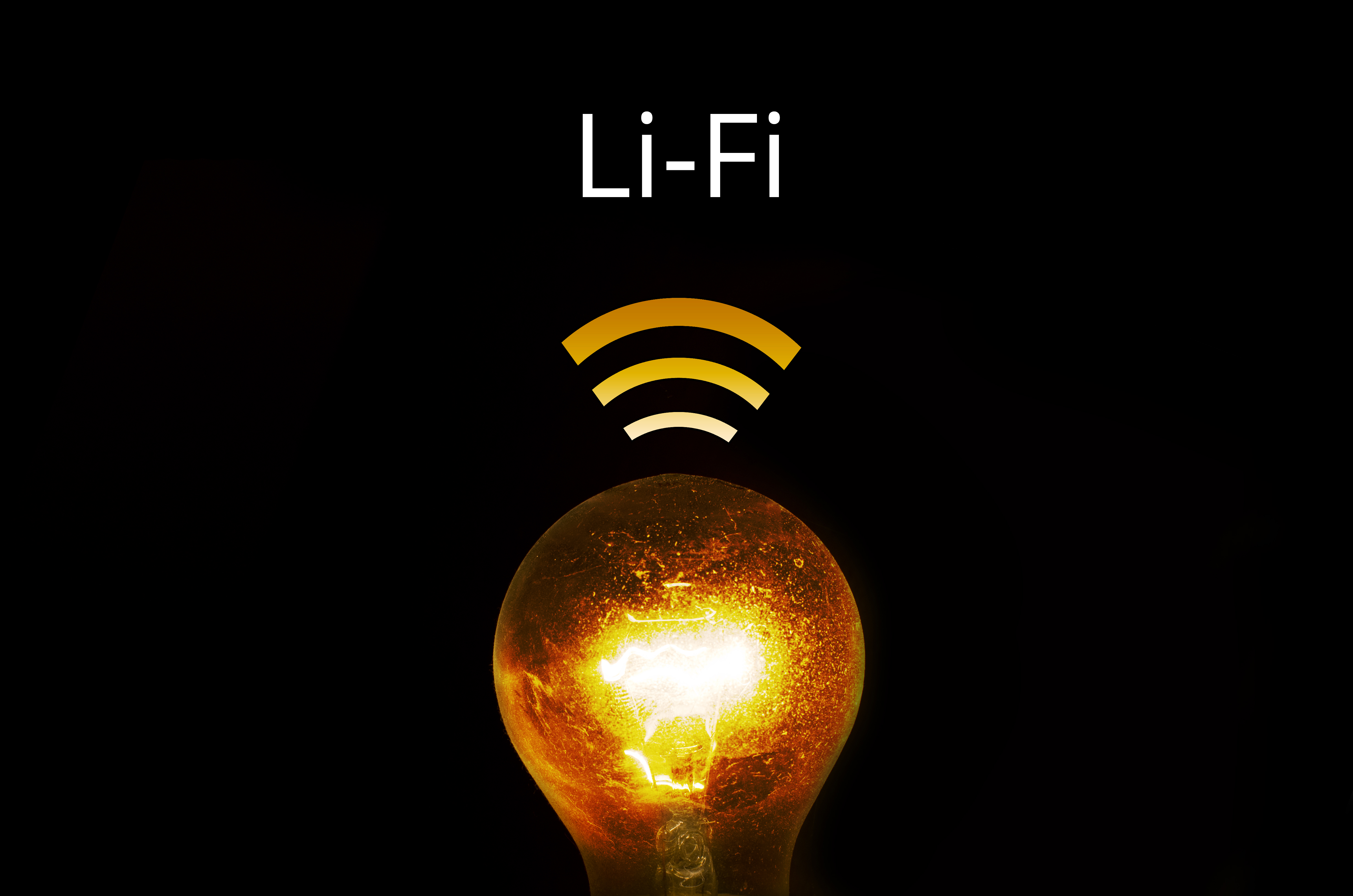 Glowing bulb with li-fi text photo