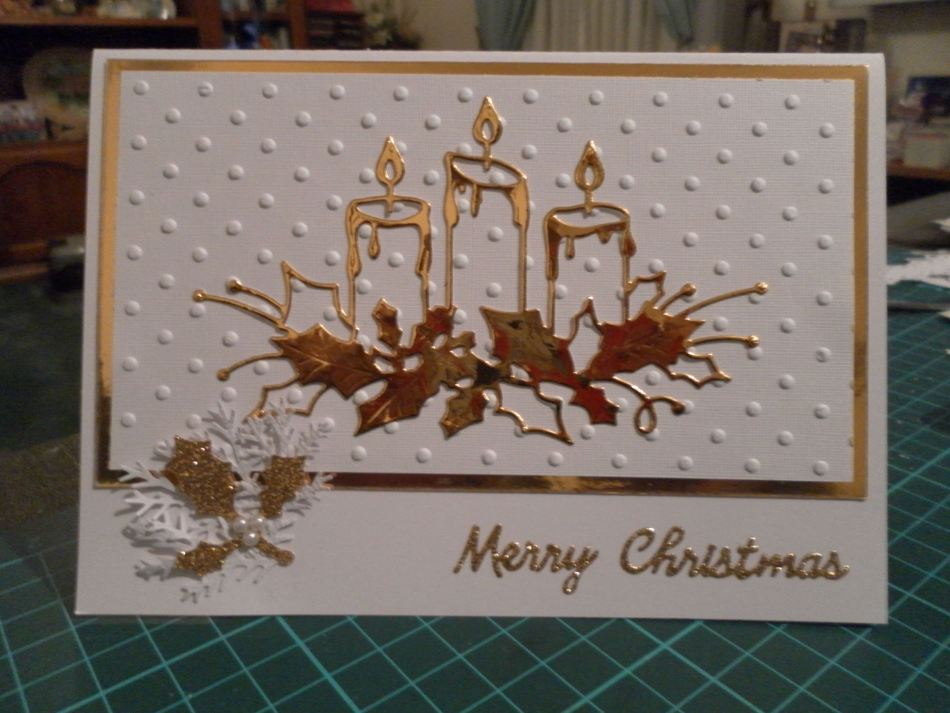 Christmas card using Memory box glowing candles die and Holly punch ...