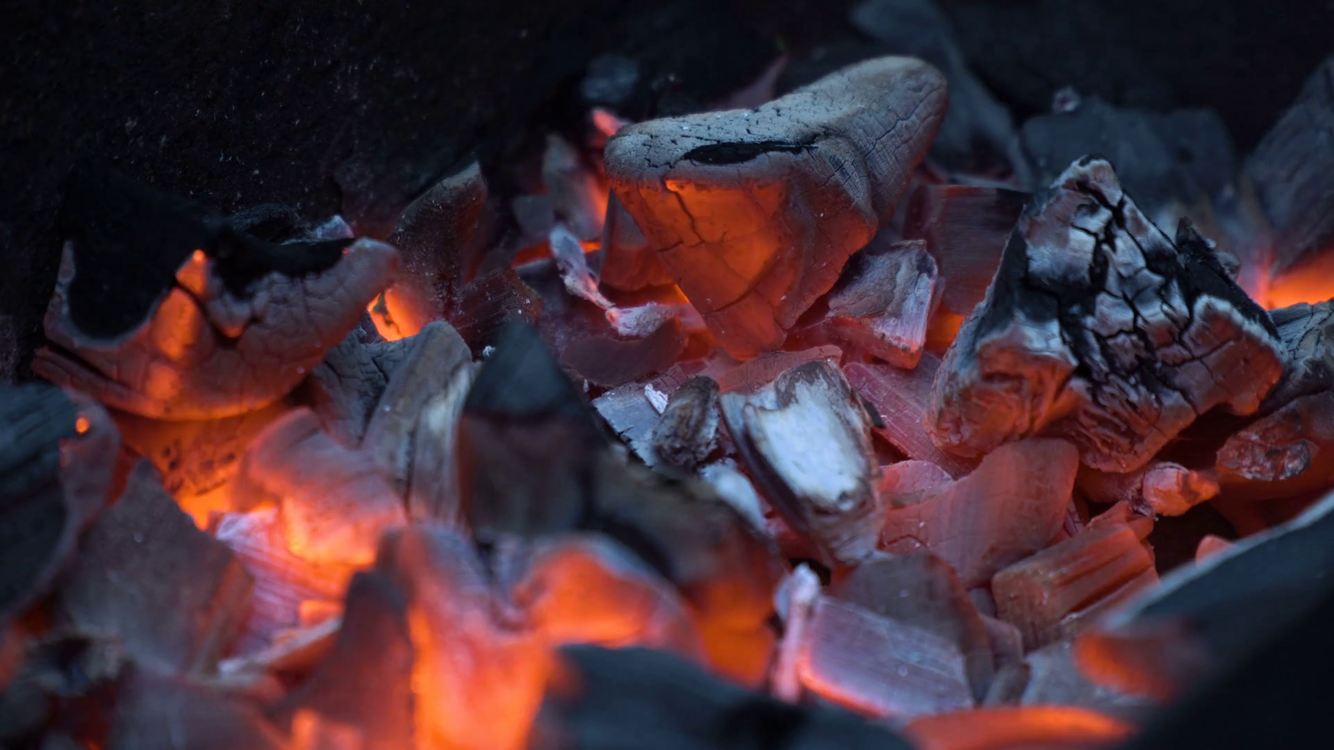 The fire was burning charcoal and red. Stock Video Footage - VideoBlocks