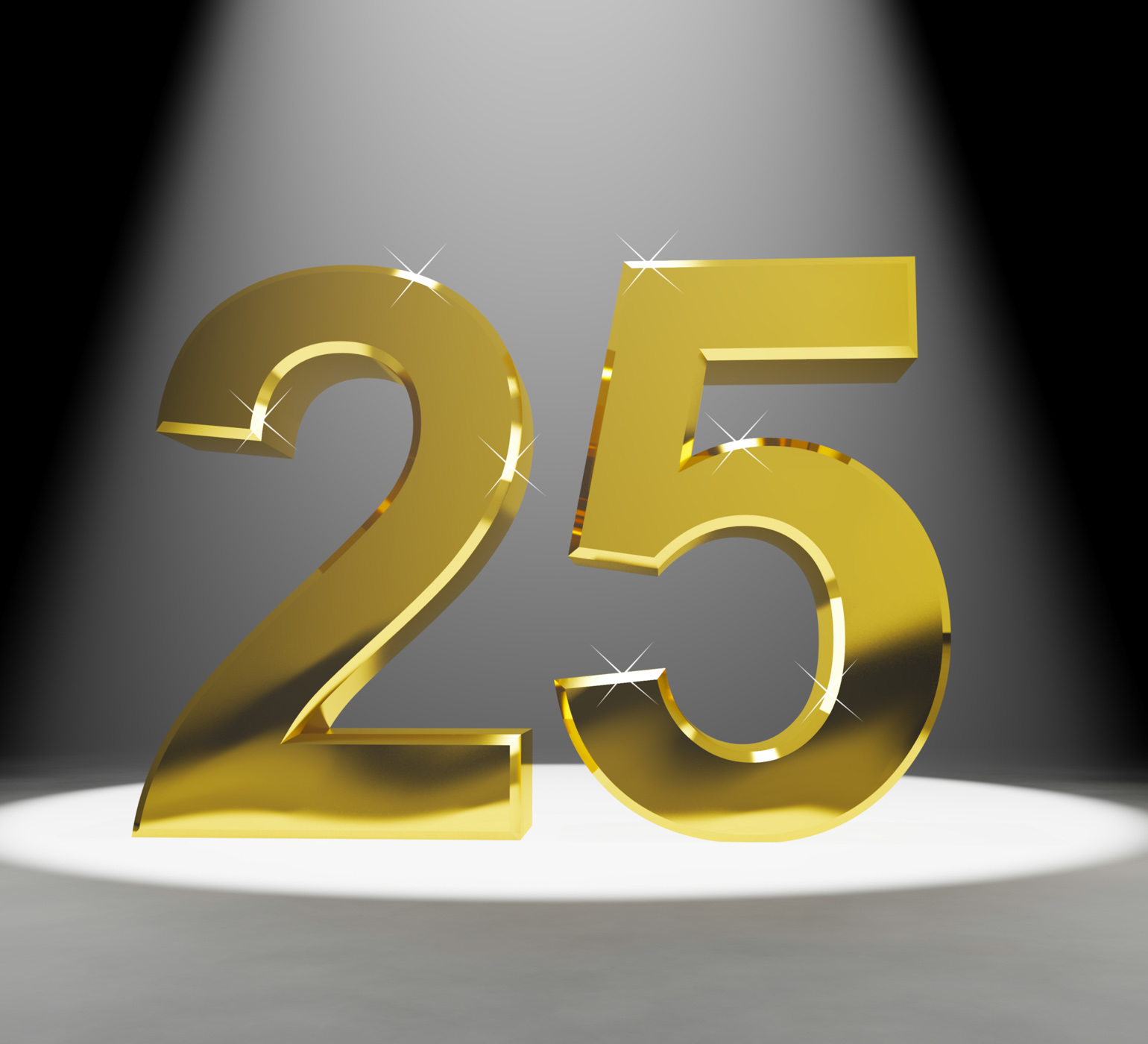 Gold 25th 3d number closeup representing anniversary or birthday photo
