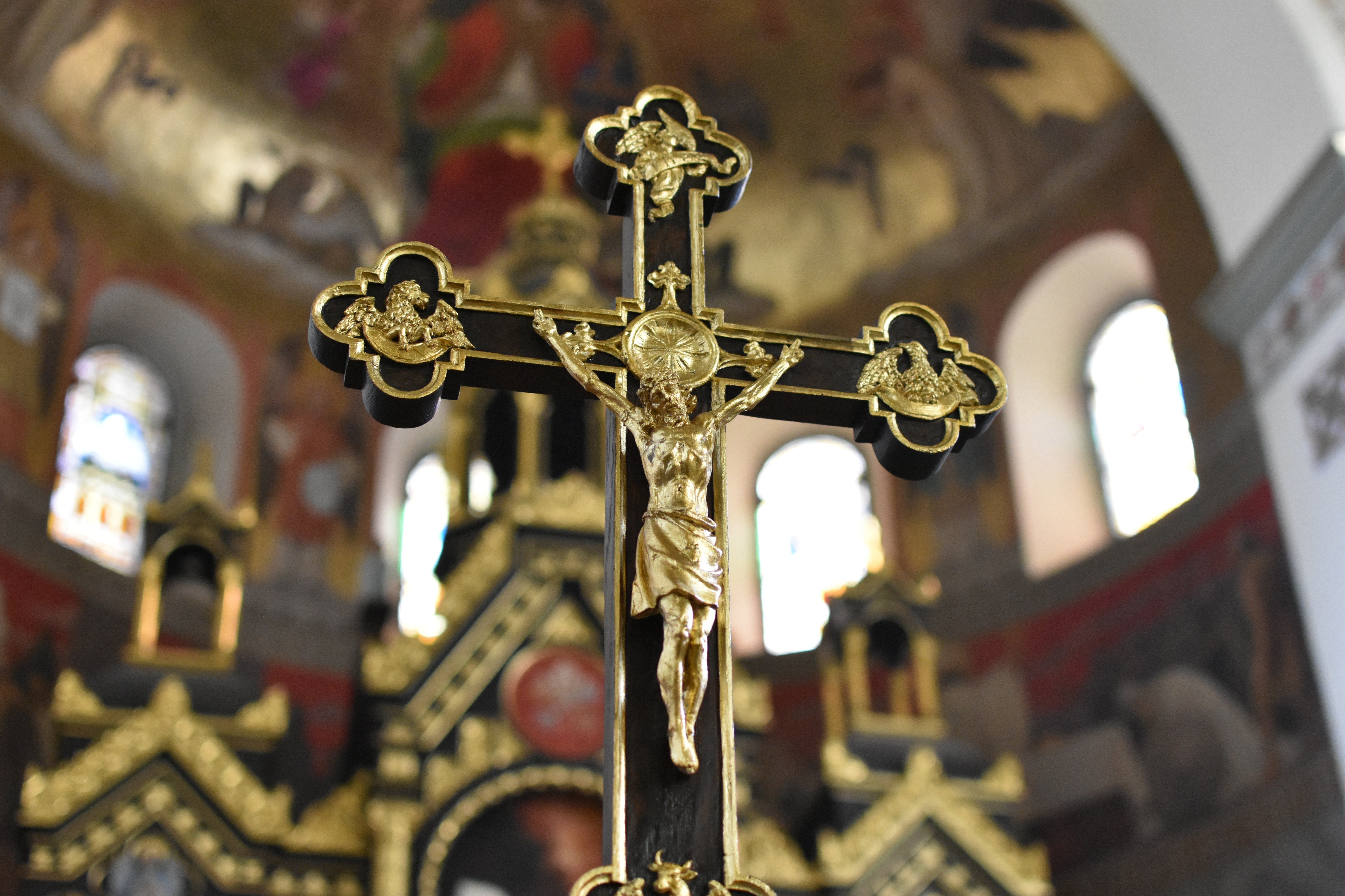 Gold and black crucifix photo