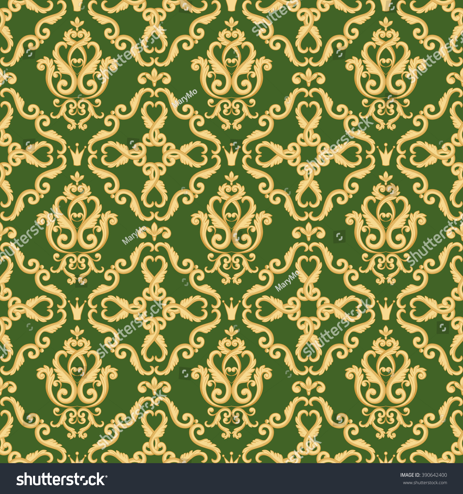 Seamless Damask Pattern Gold Green Texture Stock Vector 390642400 ...
