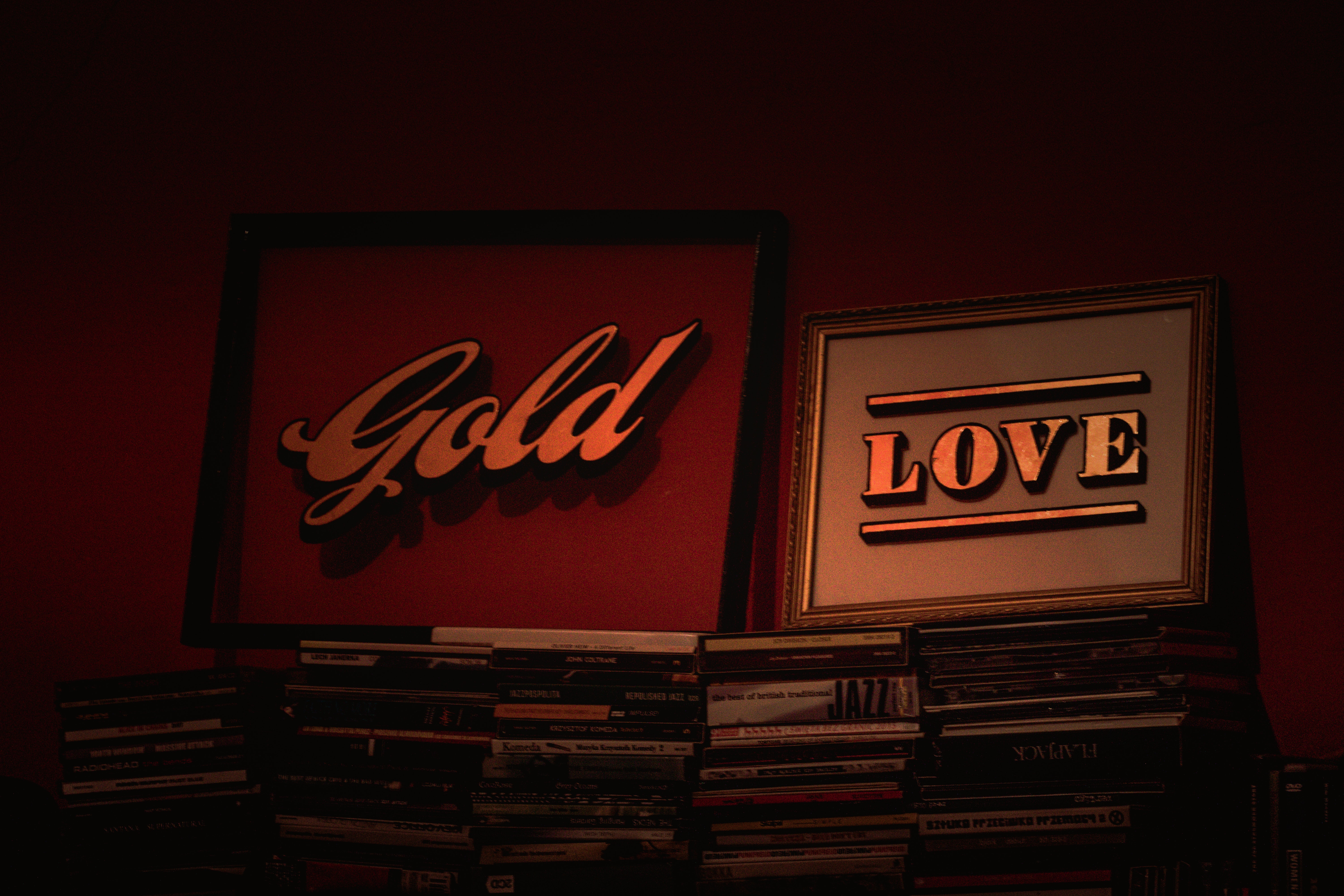Gold and love posters with frames photo