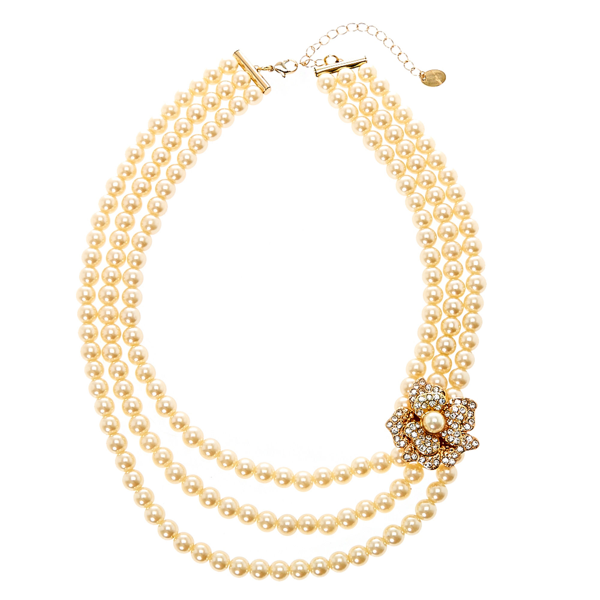 Multi-Layer Ivory Pearl Necklace with Gold Tone Flower Brooch | Icing US