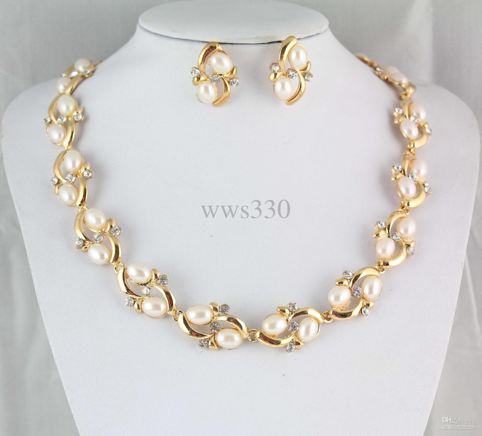 Wholesale New Gold Wedding Bridal Pearl Rhinestone Crystal Necklace+ ...