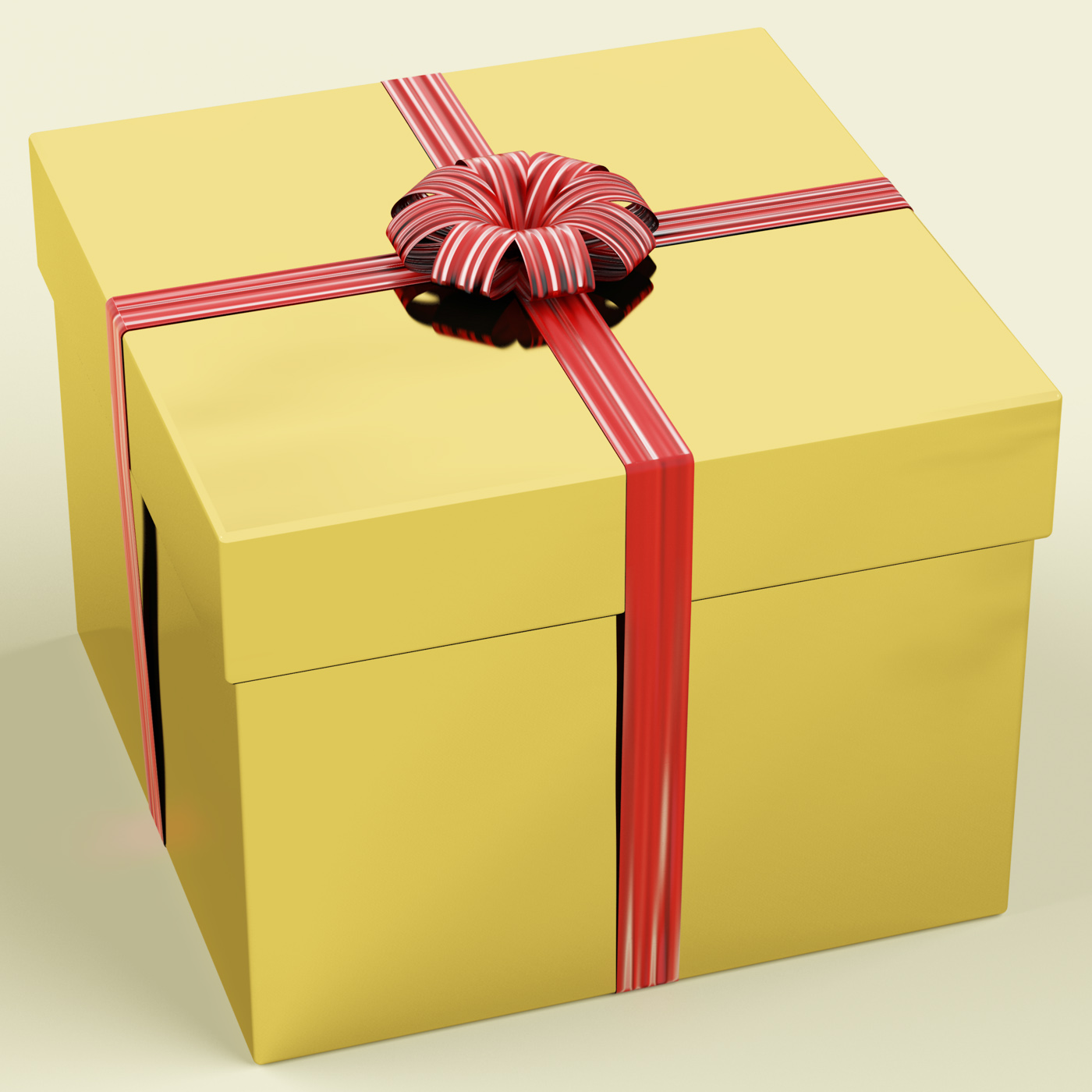 Gold gift box with ribbon as birthday present photo