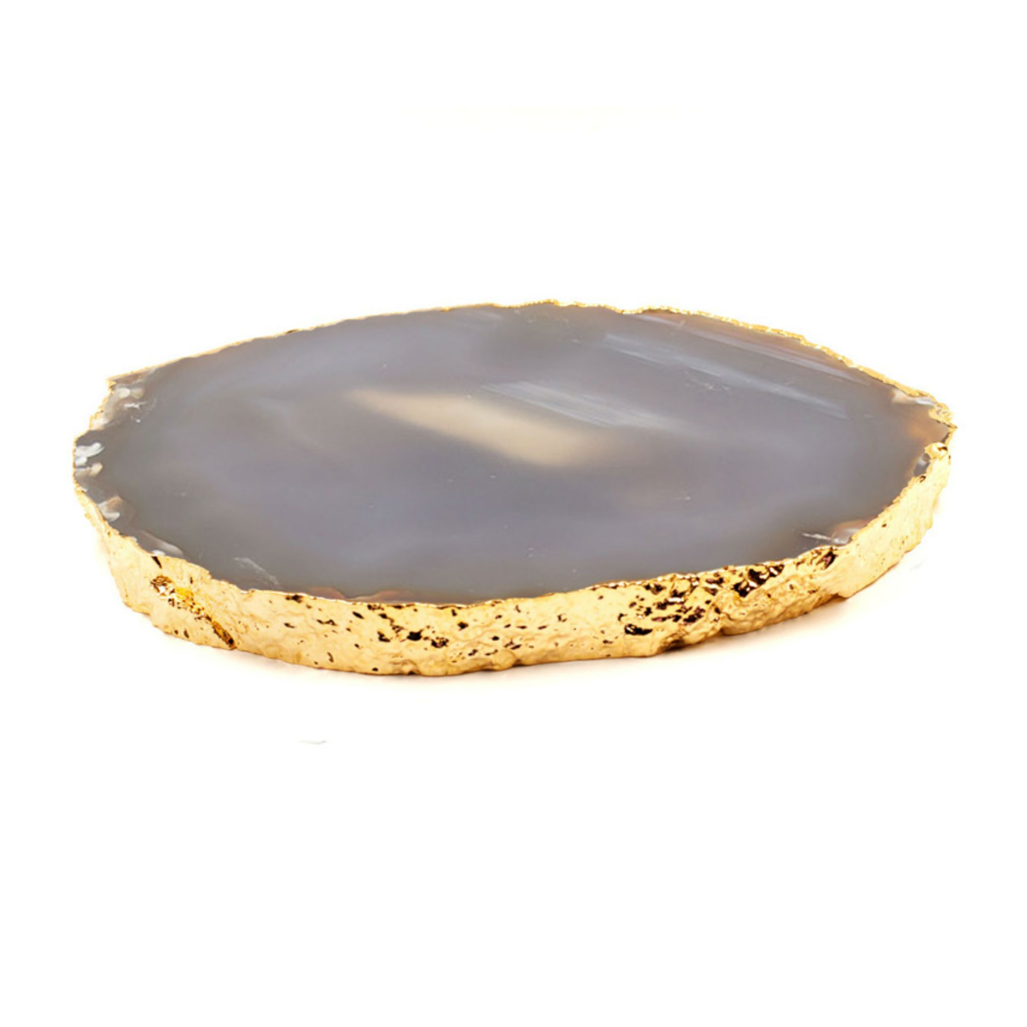 Large Agate Platter with Gold Plated Rim - Natural