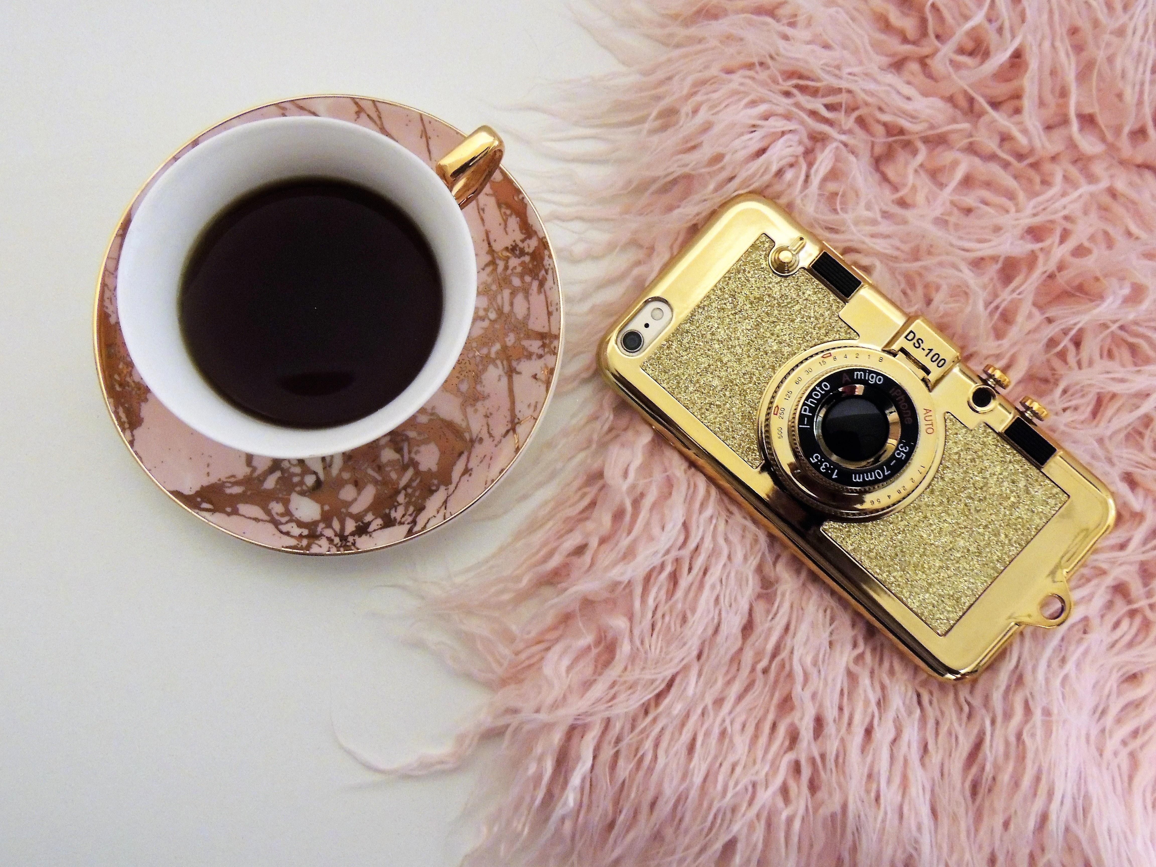 Gold Smartphone With Clip Lens, Drink, Vintage, Tea, Saucer, HQ Photo