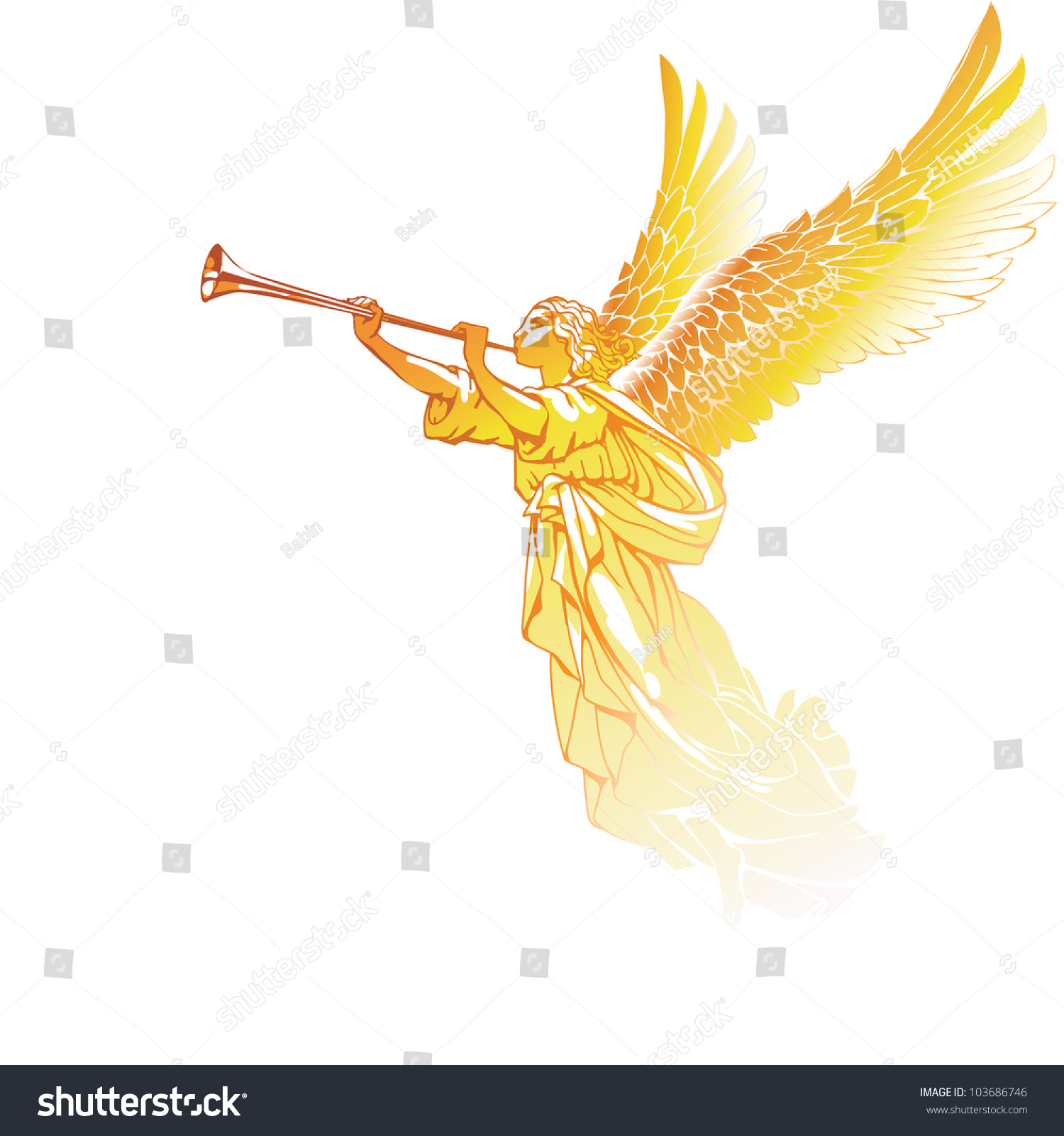 Raster Version Vector Golden Angel Trumpet Stock Illustration ...