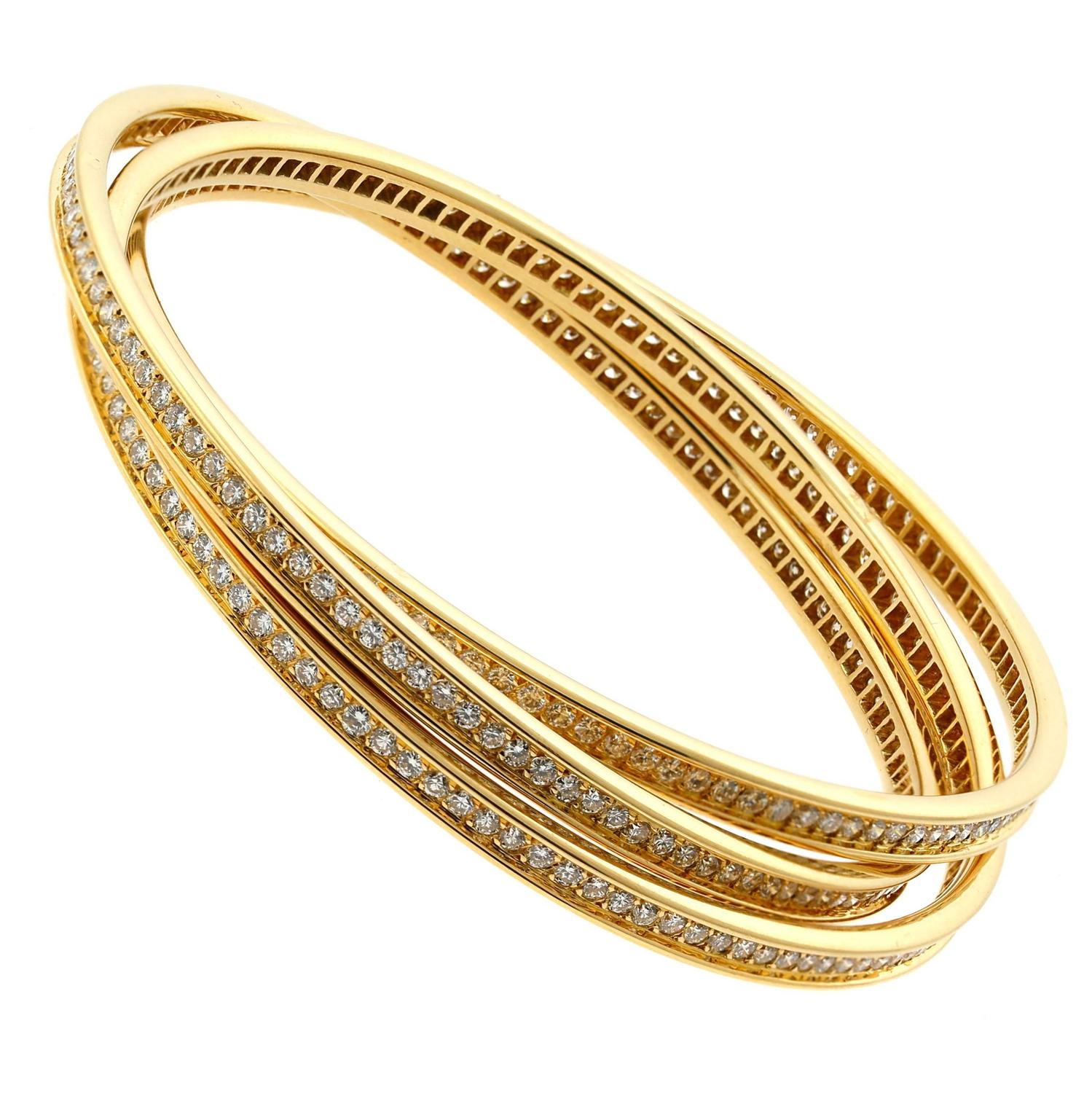 Cartier Trinity Diamond Gold Bangle Bracelet at 1stdibs
