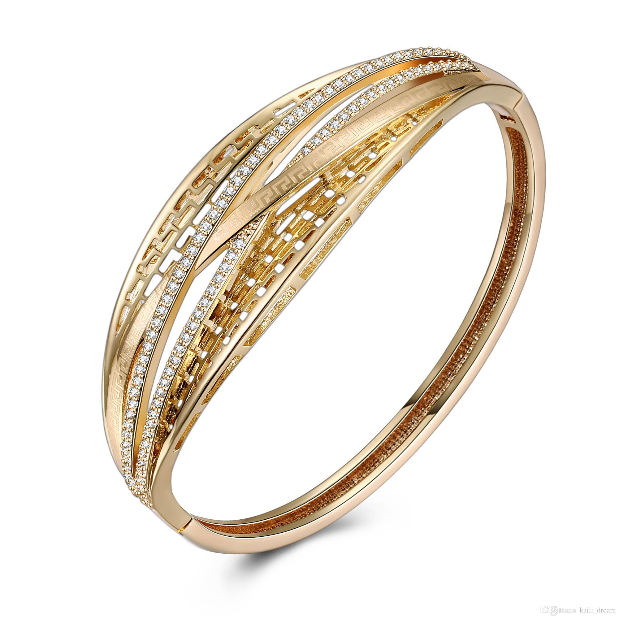 Double Diamond Model Champagne Gold Bangle Bracelet Jewelry ...