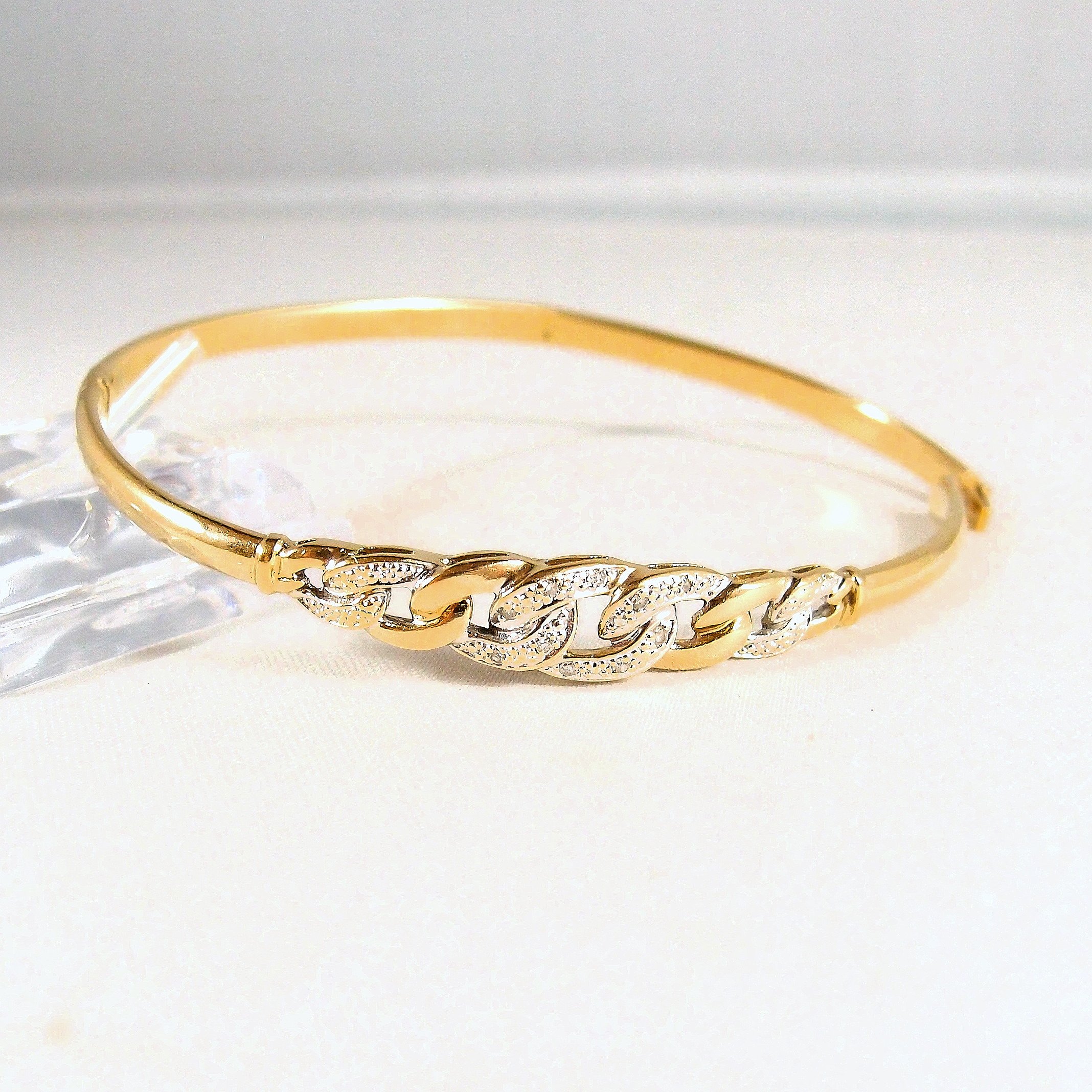 18K solid gold bangle bracelet, charming stamped gold hidden hinge ...