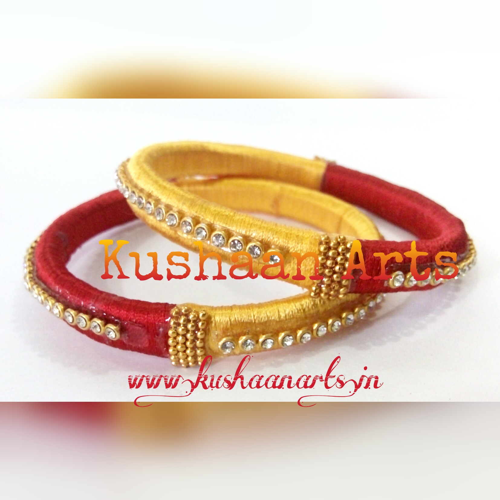 Silk Thread Red & Golden Bangle Set | Kushaan Arts