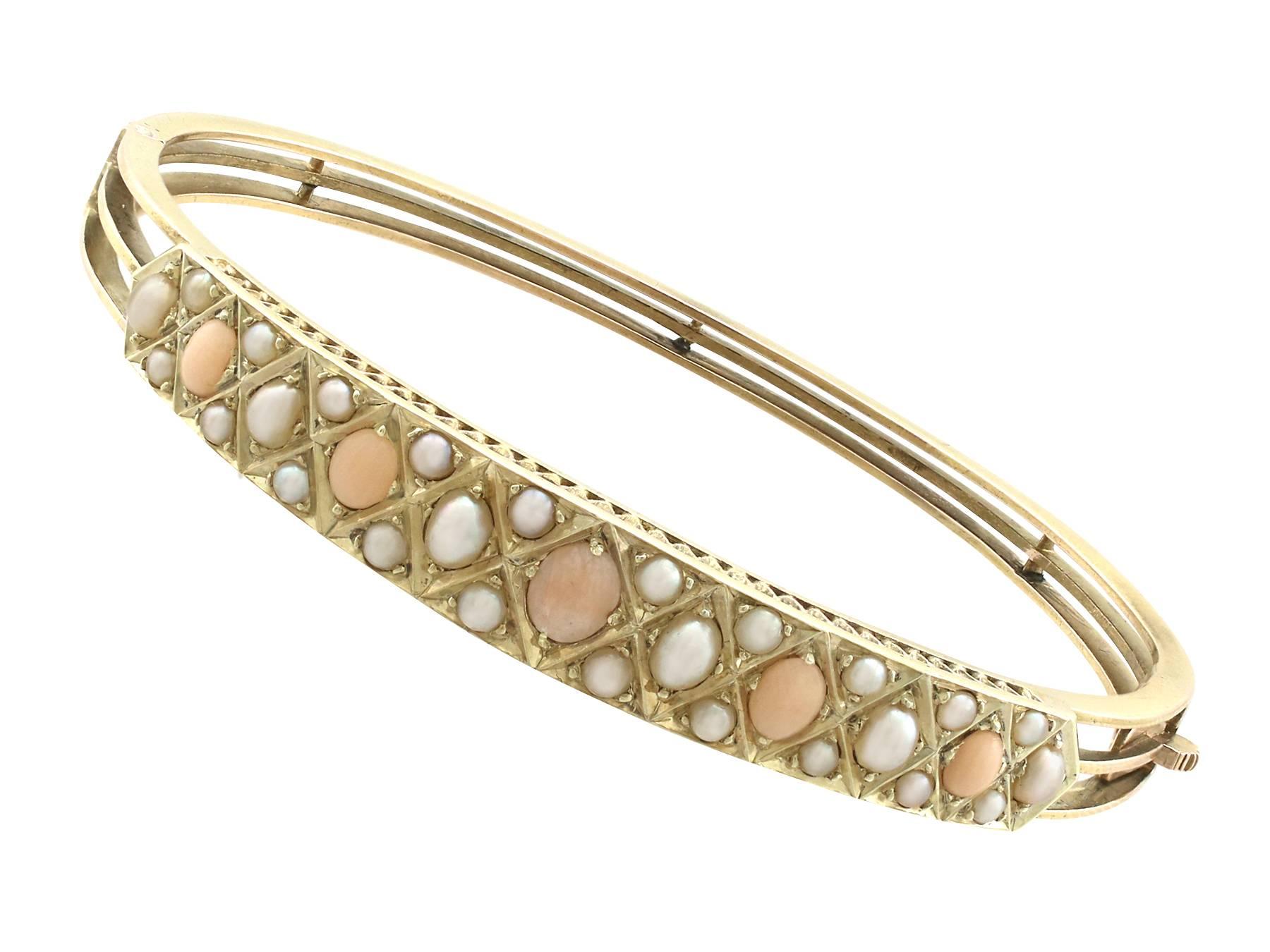 Antique Victorian Coral and Seed Pearl Yellow Gold Bangle For Sale ...