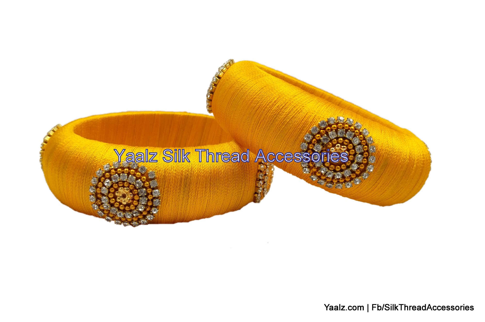 Yaalz Simple Stone Kada Bangles In Golden Yellow Color