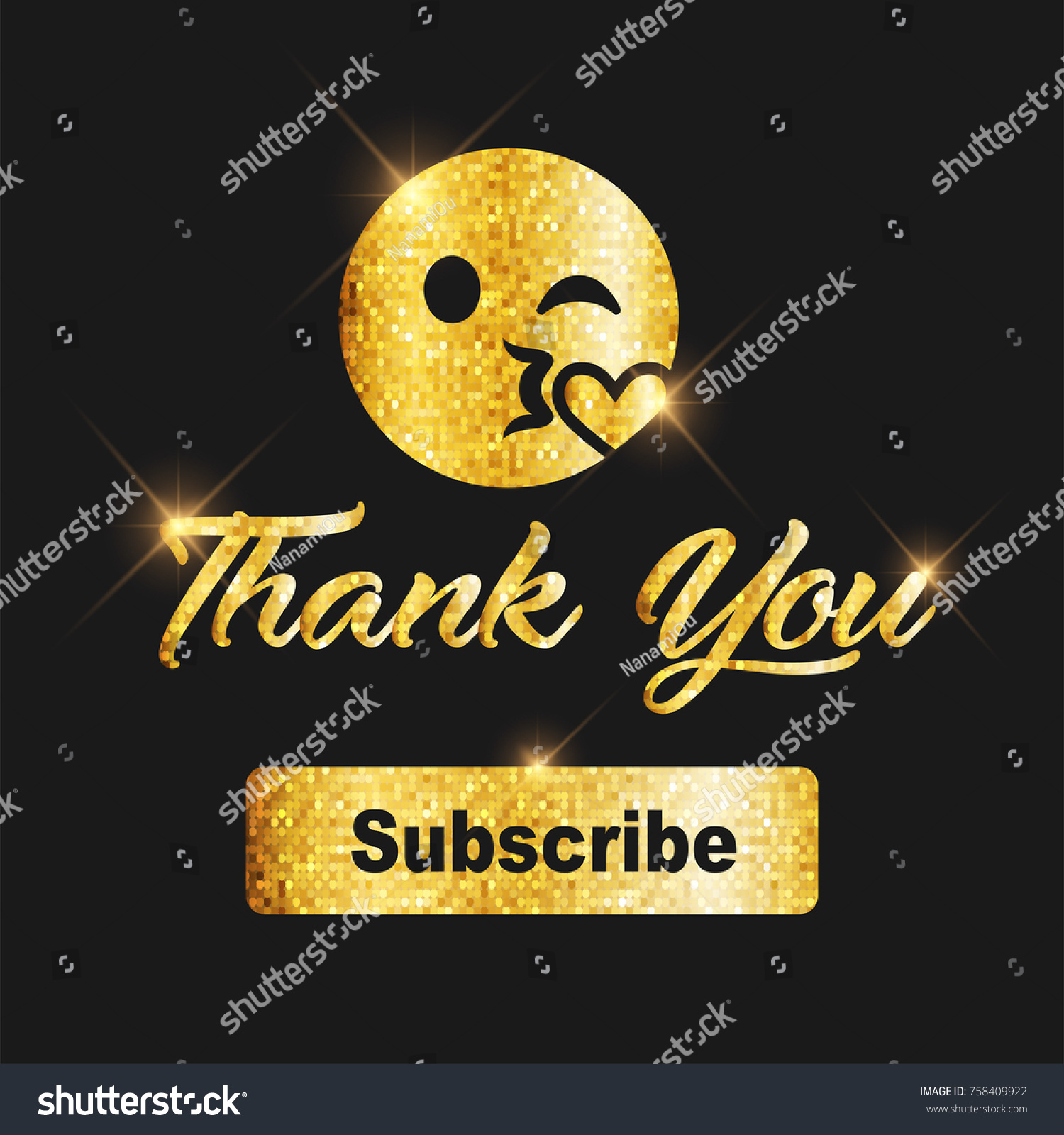 Golden Glitter Thank You Subscribe Text Stock Vector 758409922 ...