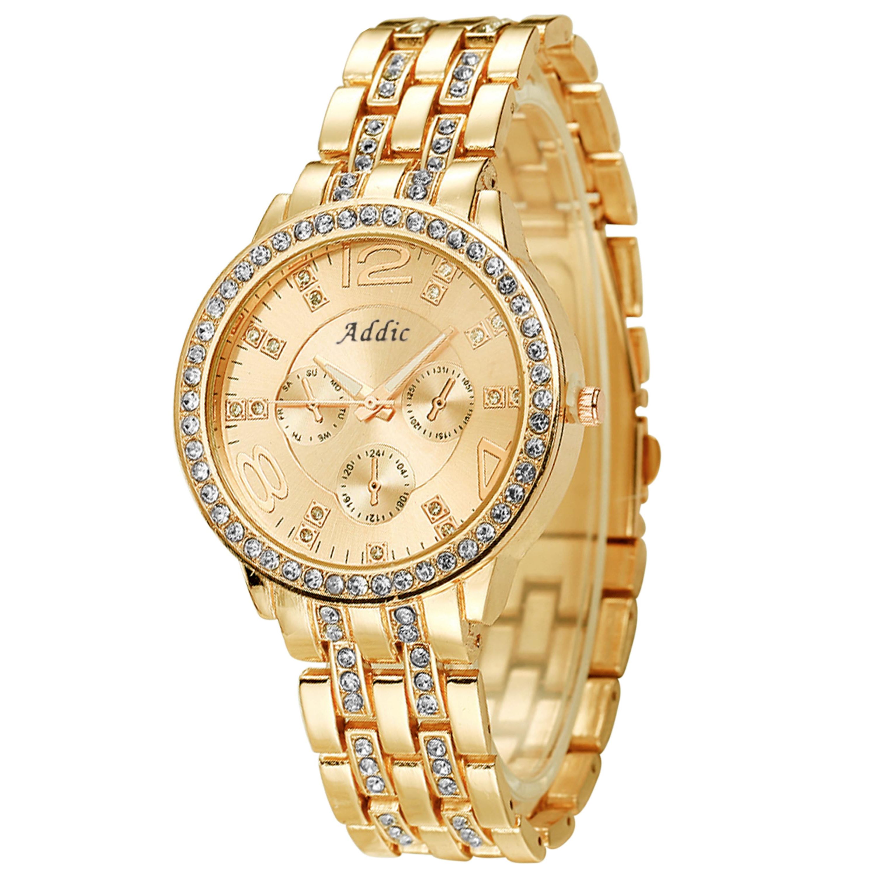 Addic Fashion Forever Bling Metal Golden Chain Studded Silver Watch ...