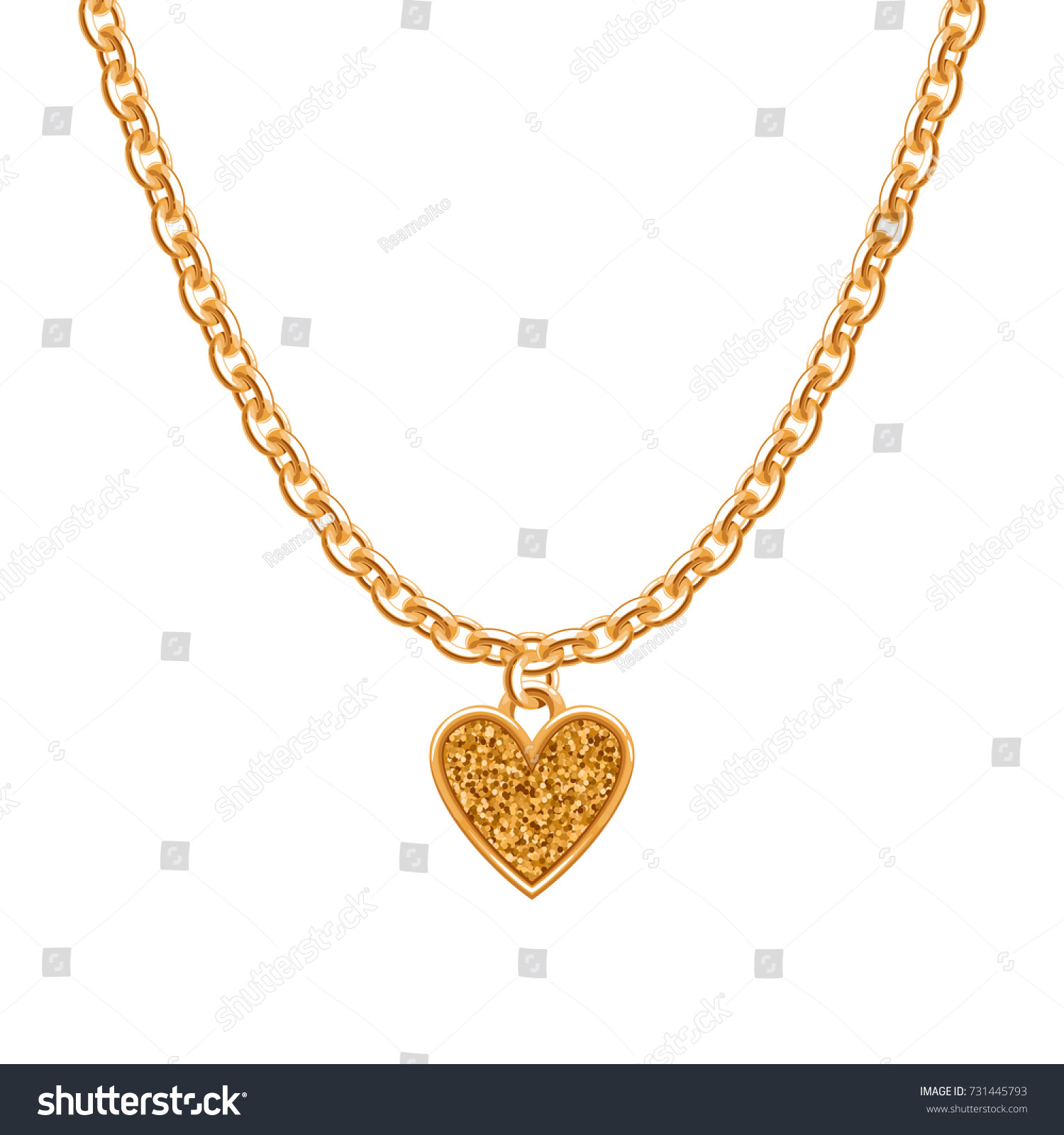 Golden Chain Necklace Heart Pendant Jewelry Stock Vector 731445793 ...