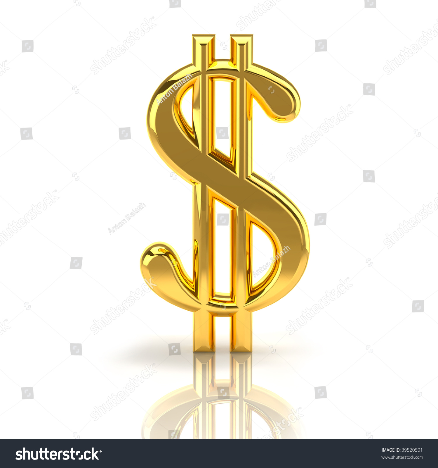 Golden Dollar Sign On White Stock Photo (100% Legal Protection ...