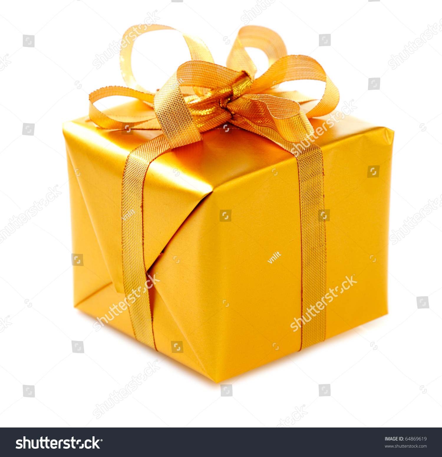 Gold Gift Box Golden Ribbons Bow Stock Photo (Royalty Free) 64869619 ...