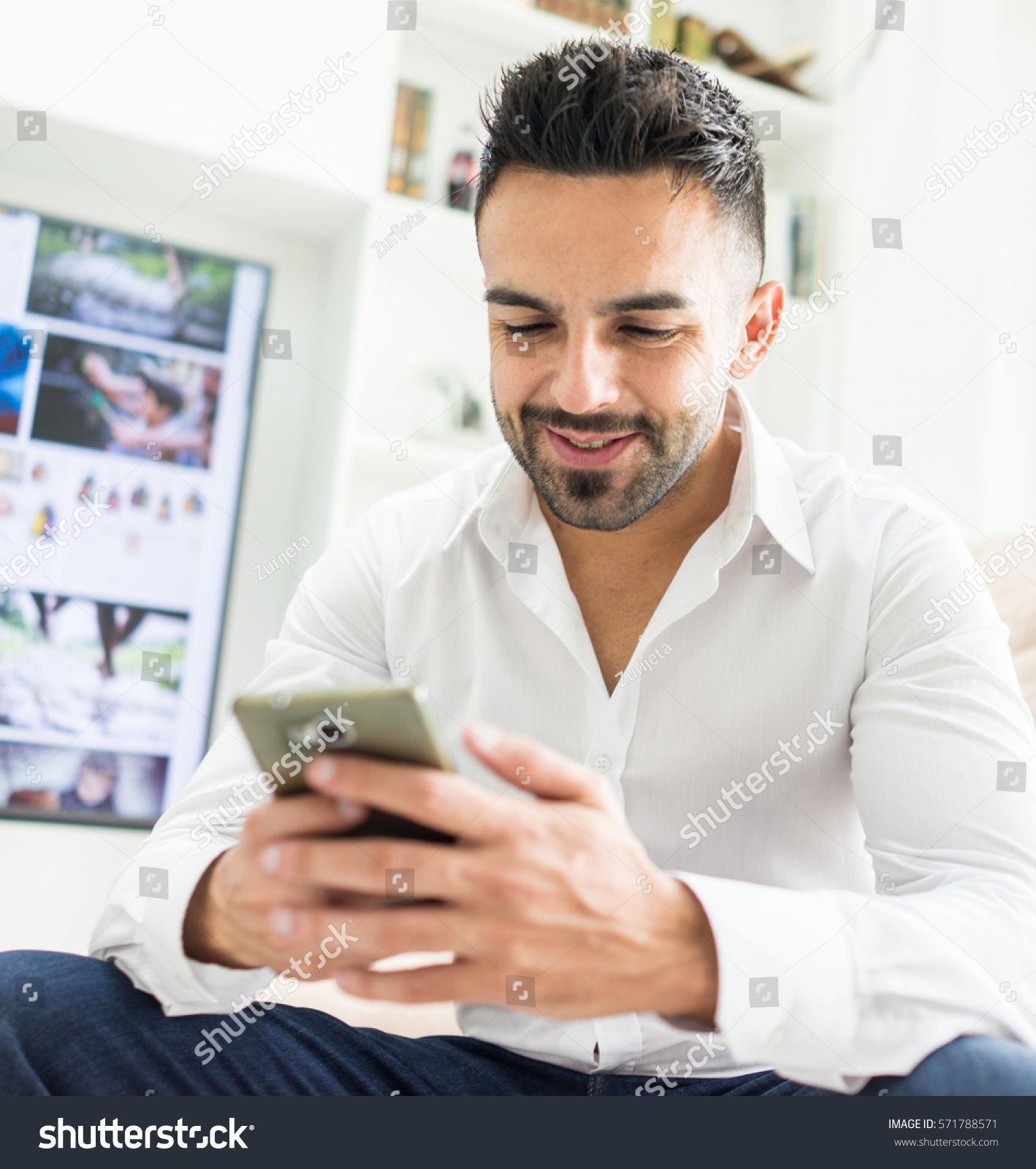 Young Good Looking Man Home Using Stock Photo 571788571 - Shutterstock