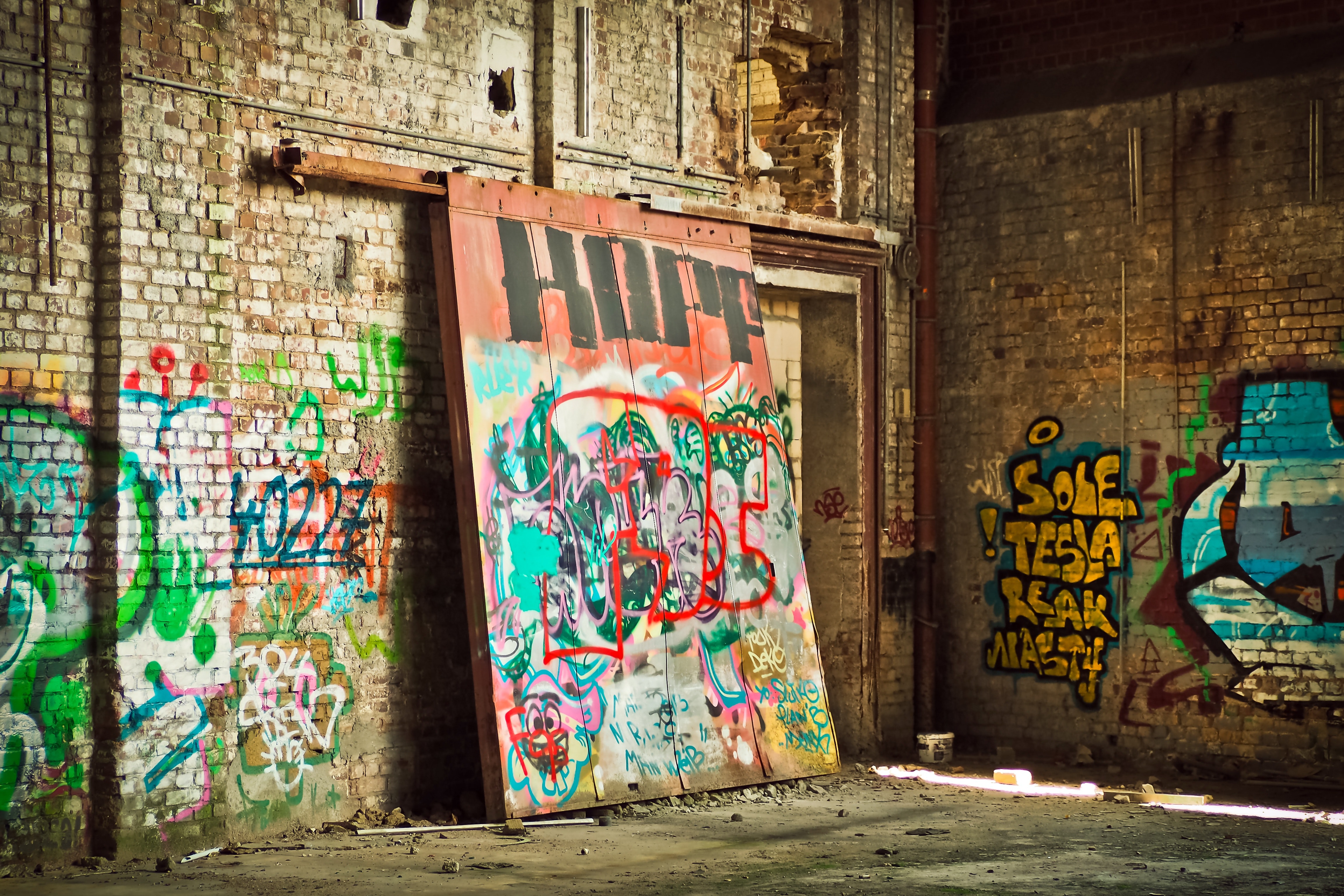 Graffiti art on concrete block walls photo