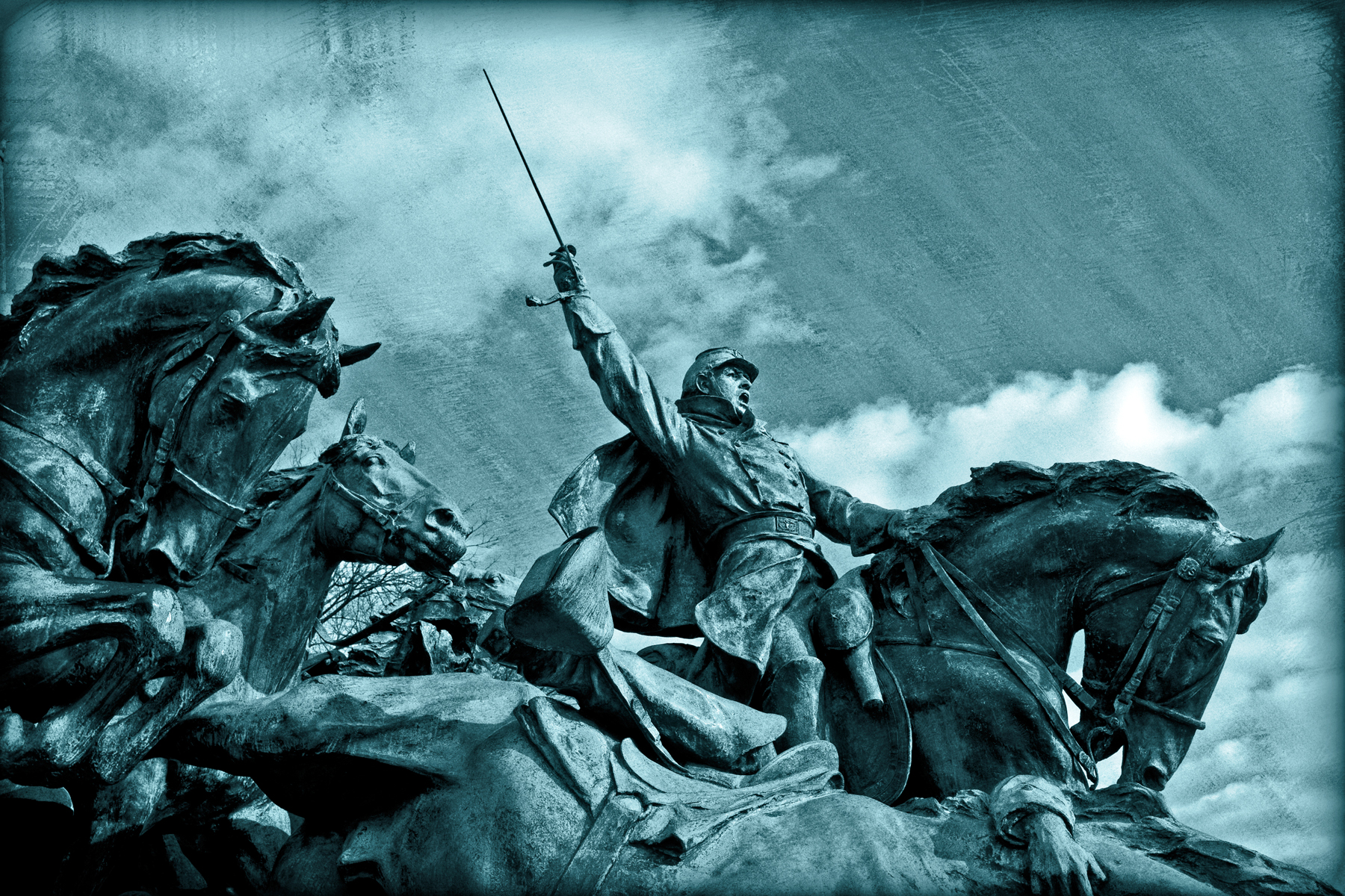 Grant cavalry statue - cyanotype photo